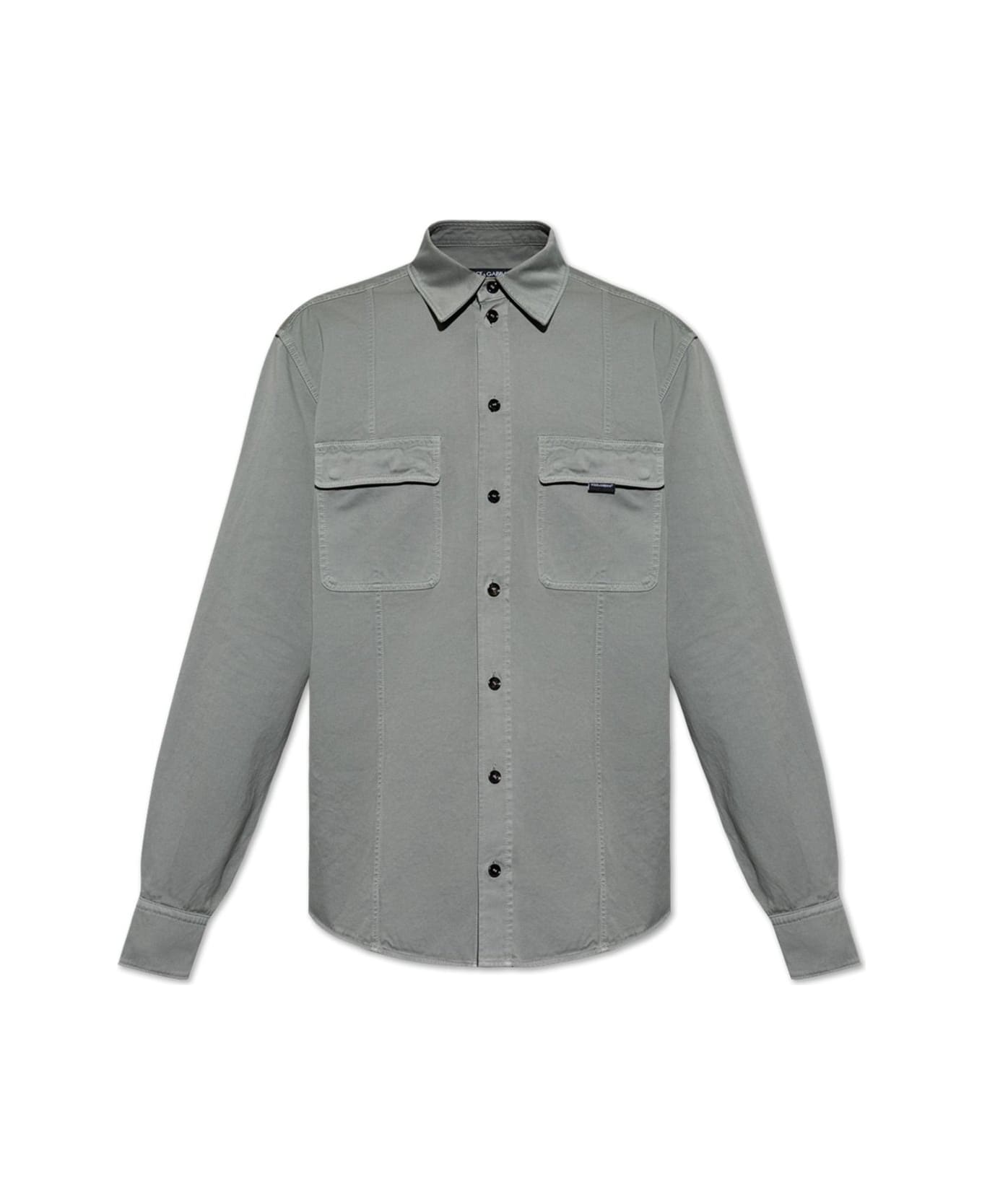 Dolce 
Gabbana Logo Tag Curved Hem Shirt - CHARCOAL