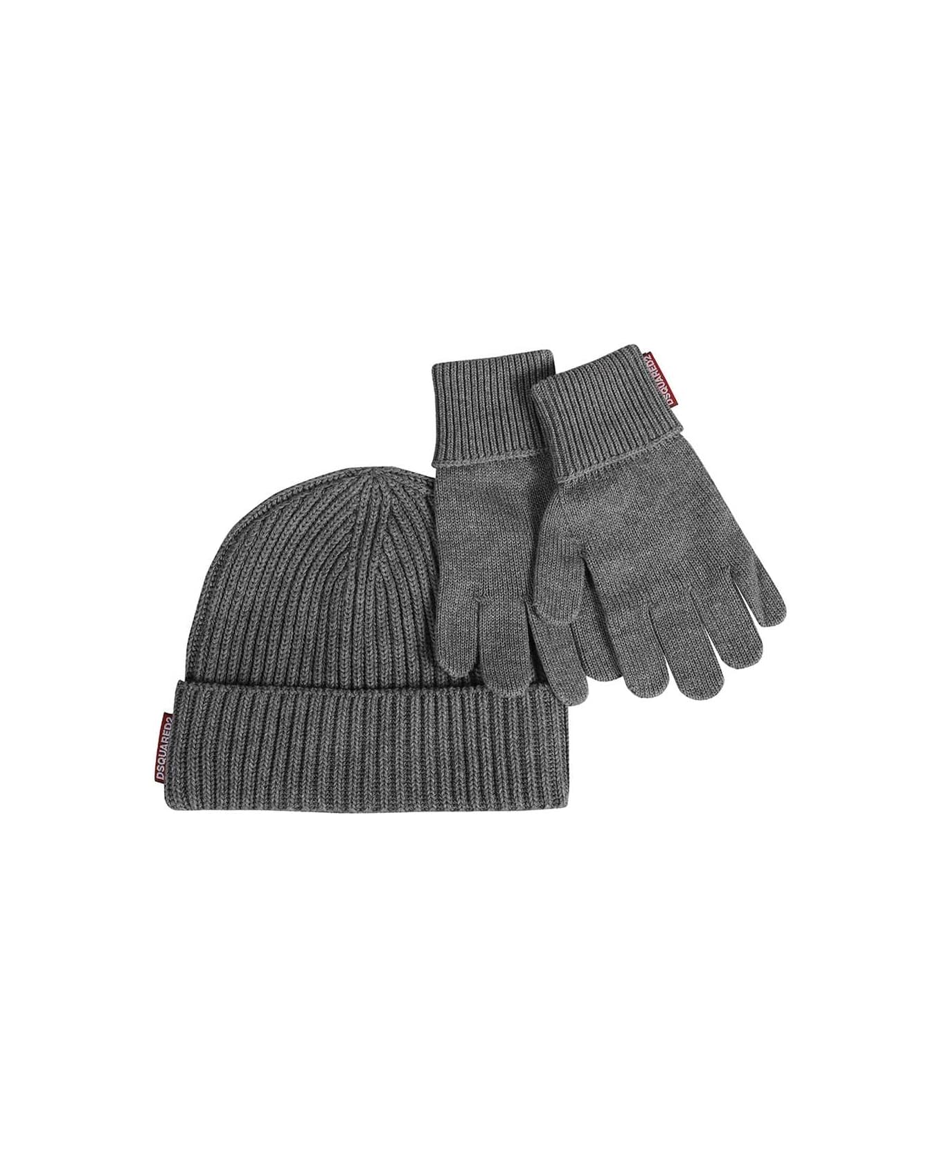 Dsquared2 Knitted Hat And Gloves Set - grey