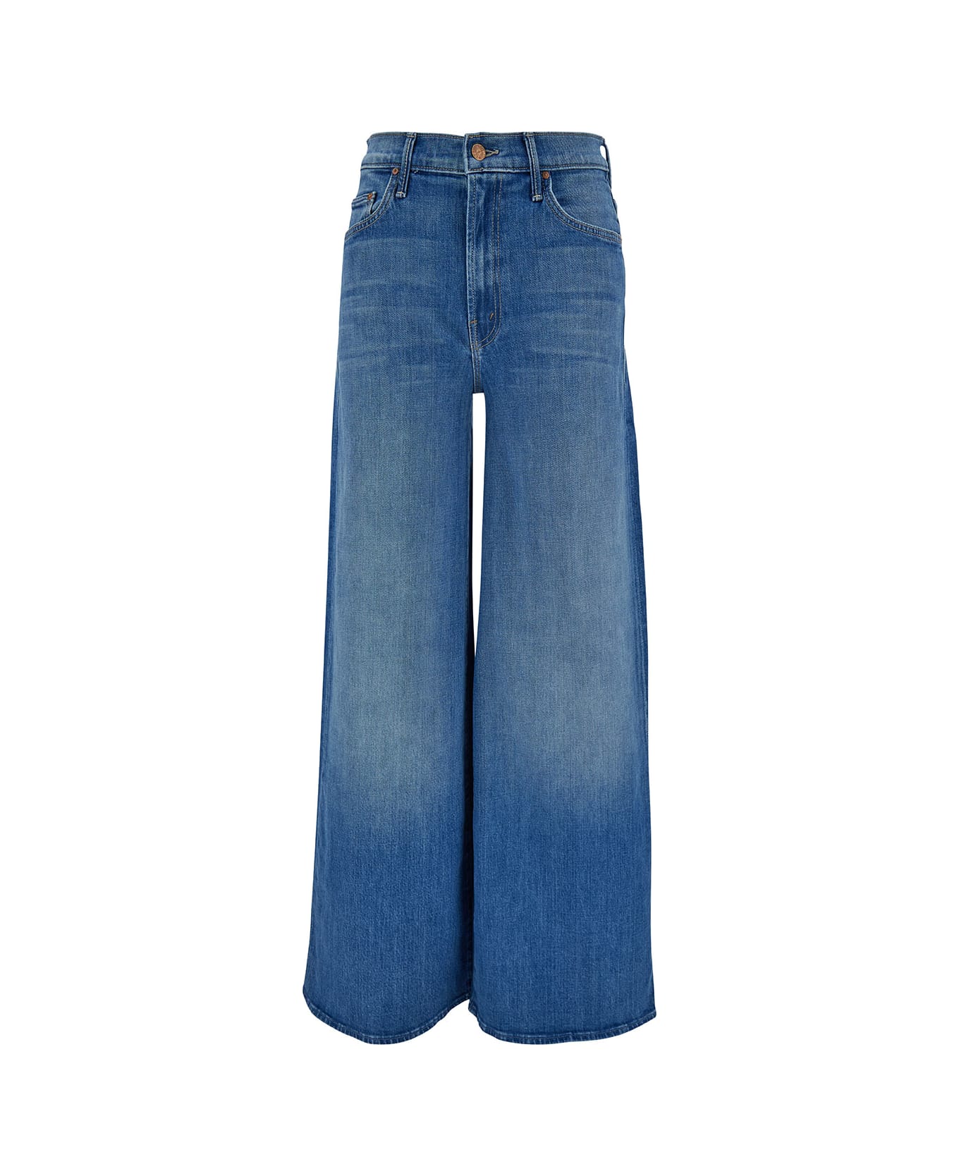 Mother 'the Undercover' Light Blue Wide Jeans With Branded Button In Cotton Denim Man - Blu デニム