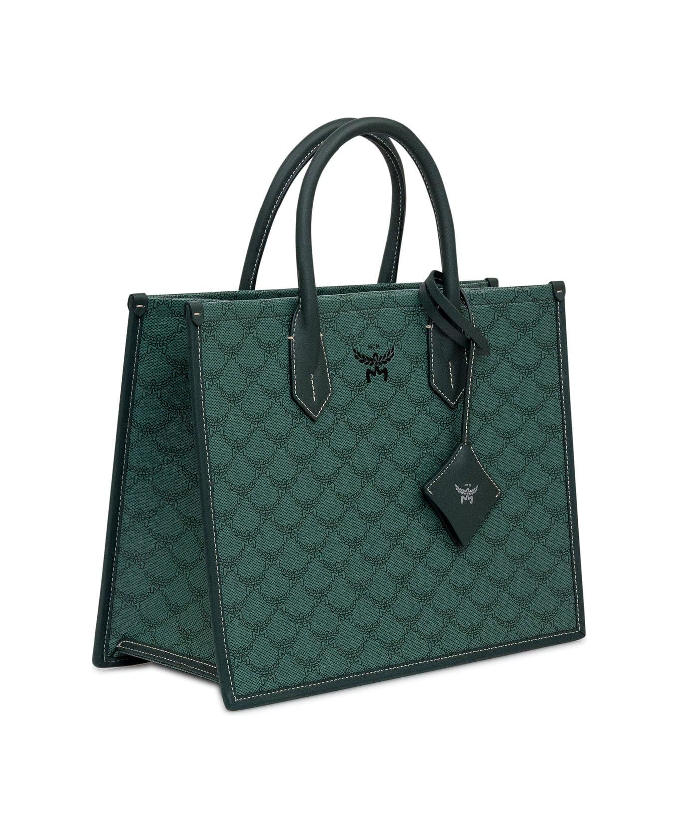 MCM Himmel Logo Detailed Medium Tote Bag - GREEN