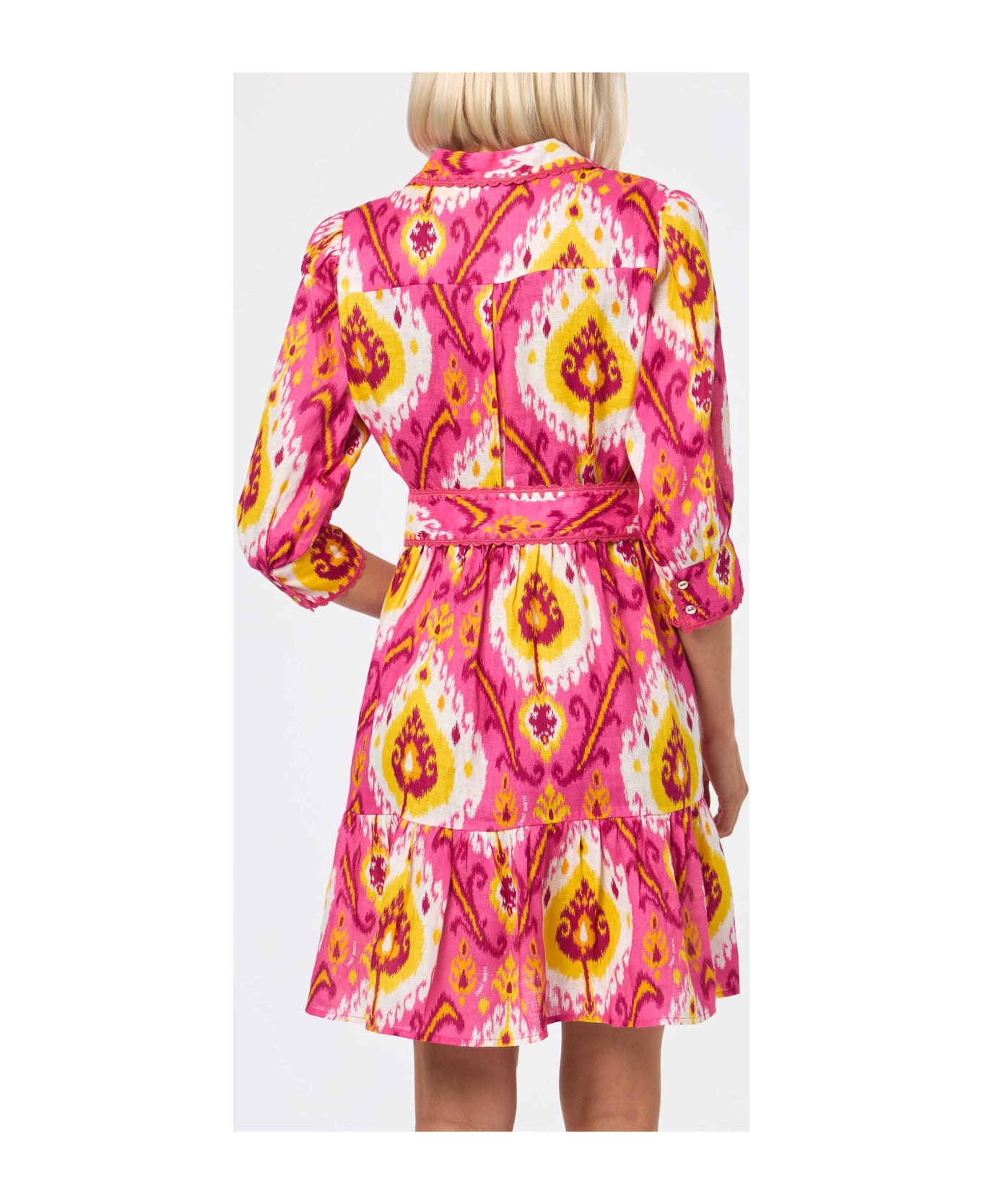 MC2 Saint Barth Woman Linen Short Dress Daisi With Ikat Print - PINK