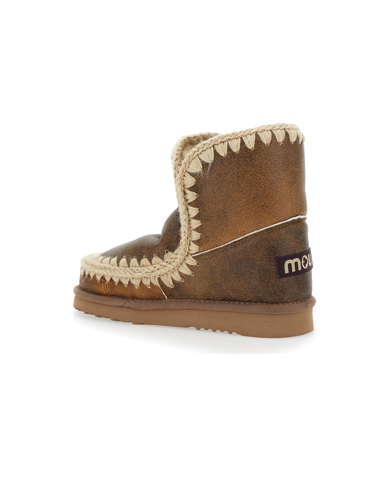 Mou 
eskimo
 Brown Ankle Boots With Crochet Details And Logo Patch On The Rear In Suede Woman - Brown