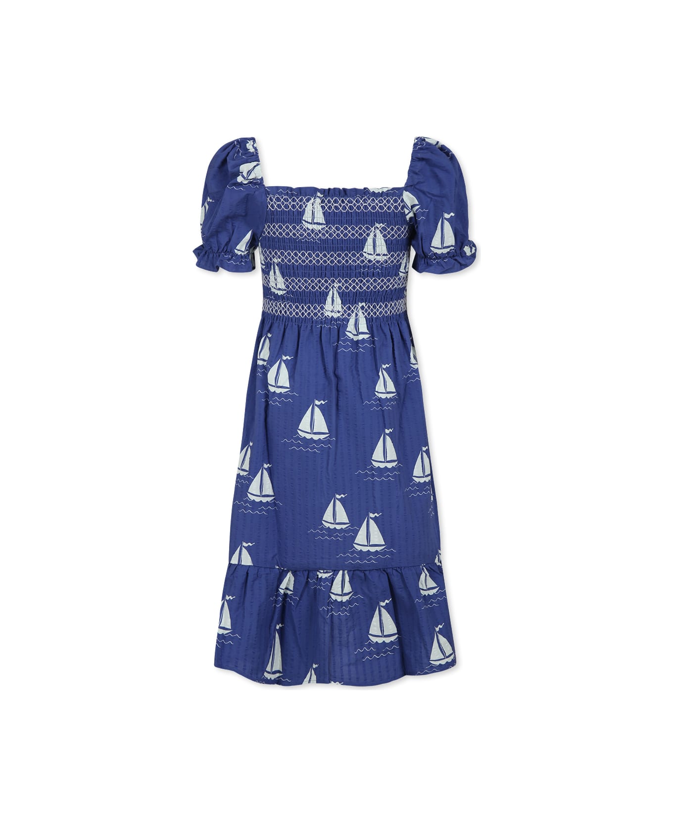 Mini Rodini Blue Dress For Girl With Sailboats - Blue