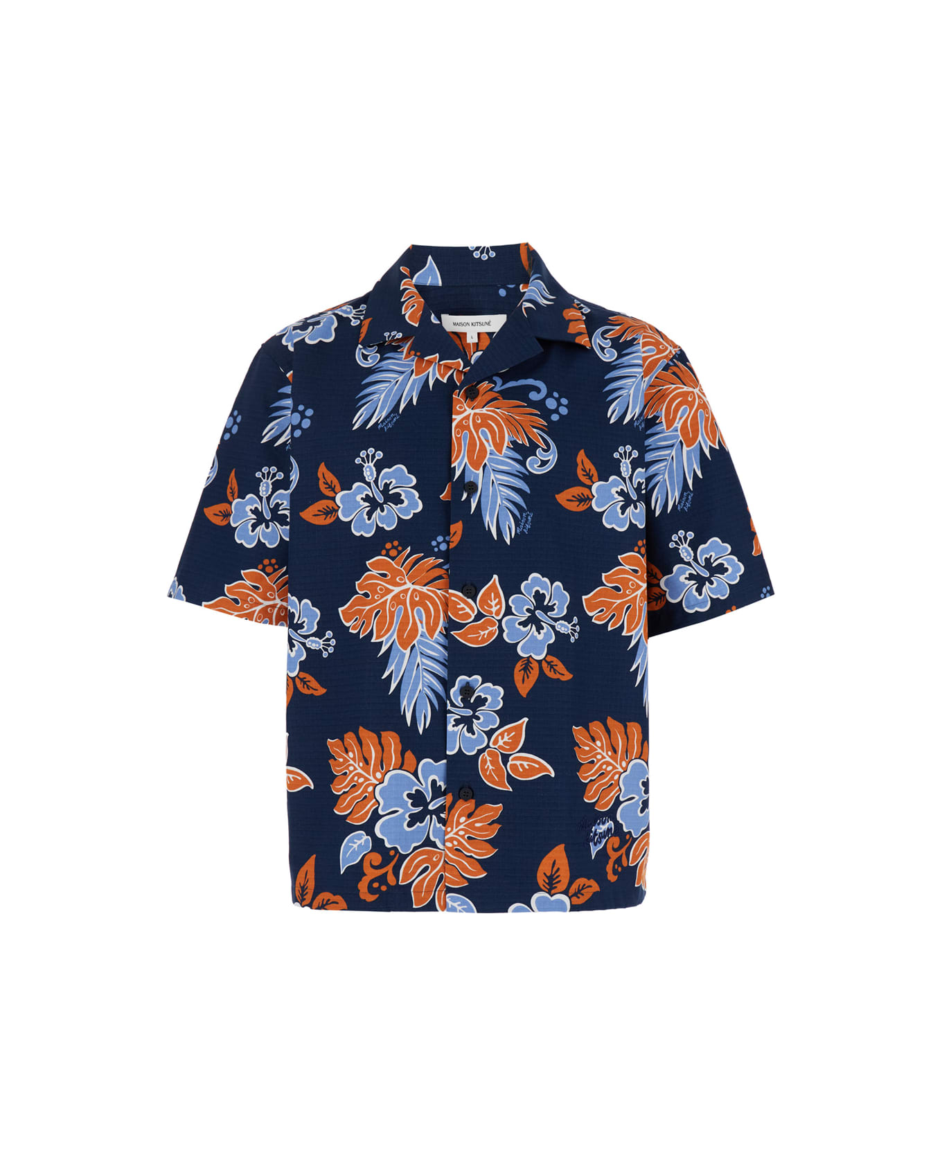Maison Kitsuné Blue Shirt With Short Sleeves In Cotton Man - Blu シャツ