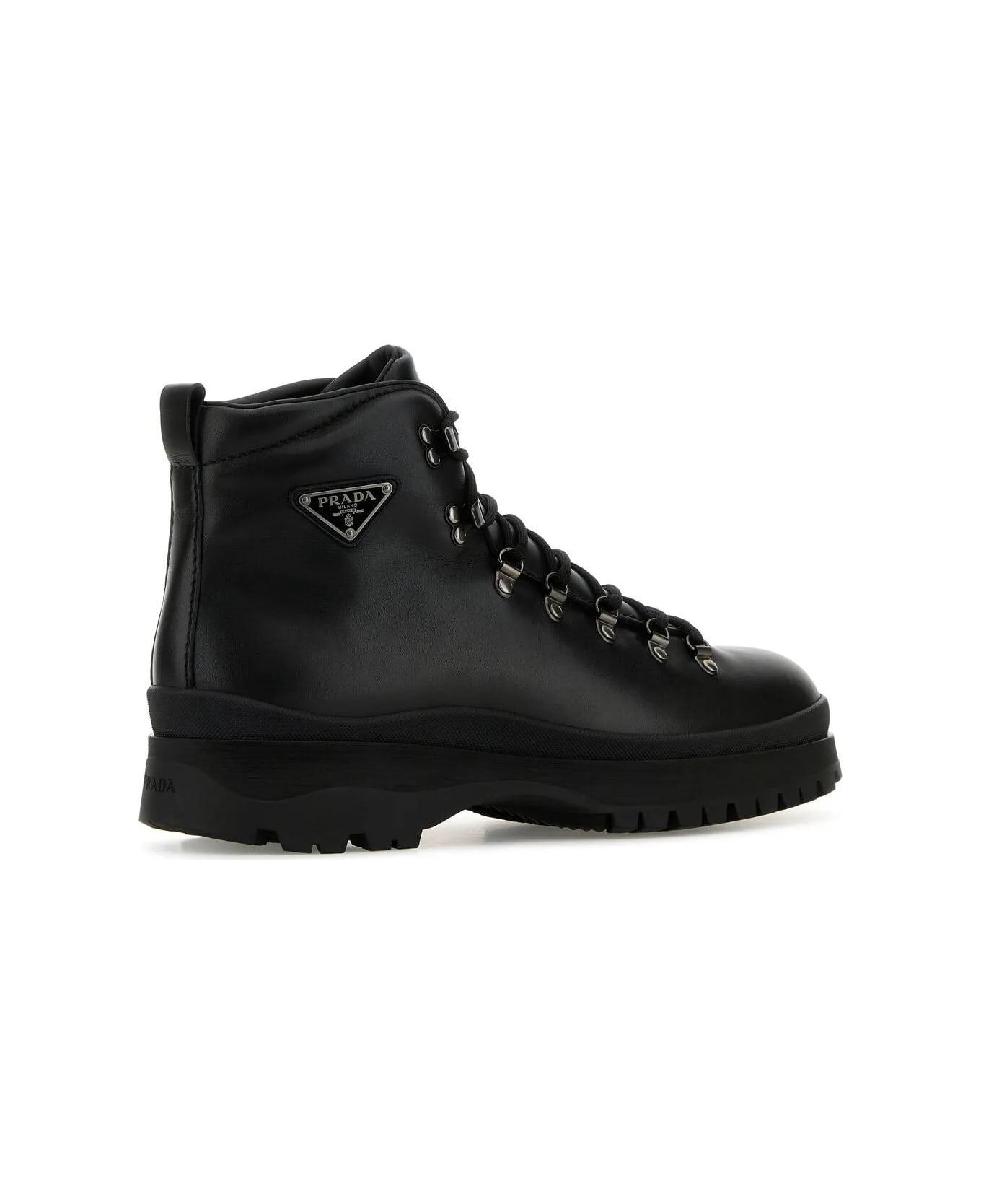 Prada Black Leather Ankle Boots - Black