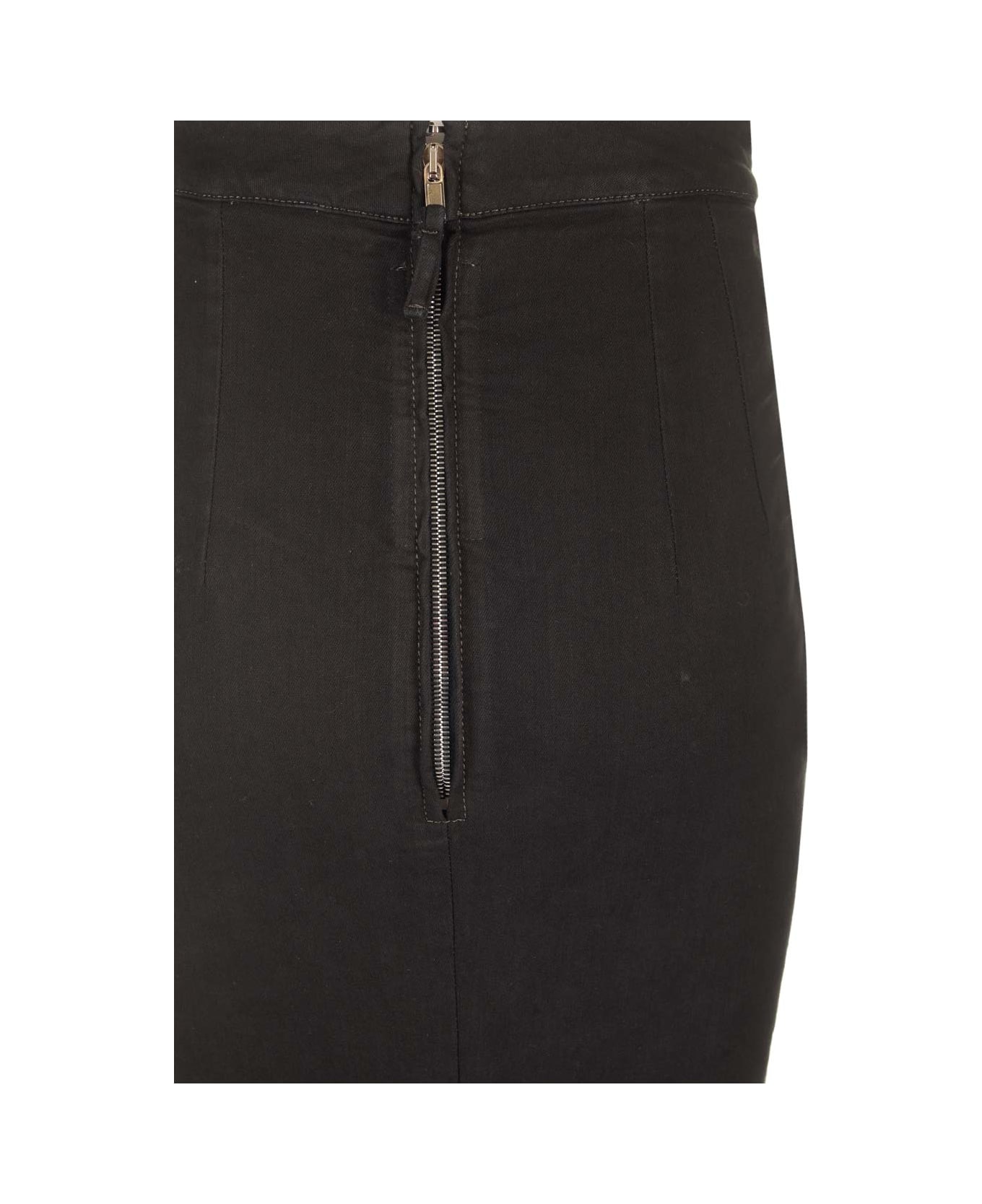 Rick Owens Long Skirt In Stretch Denim - BLACK