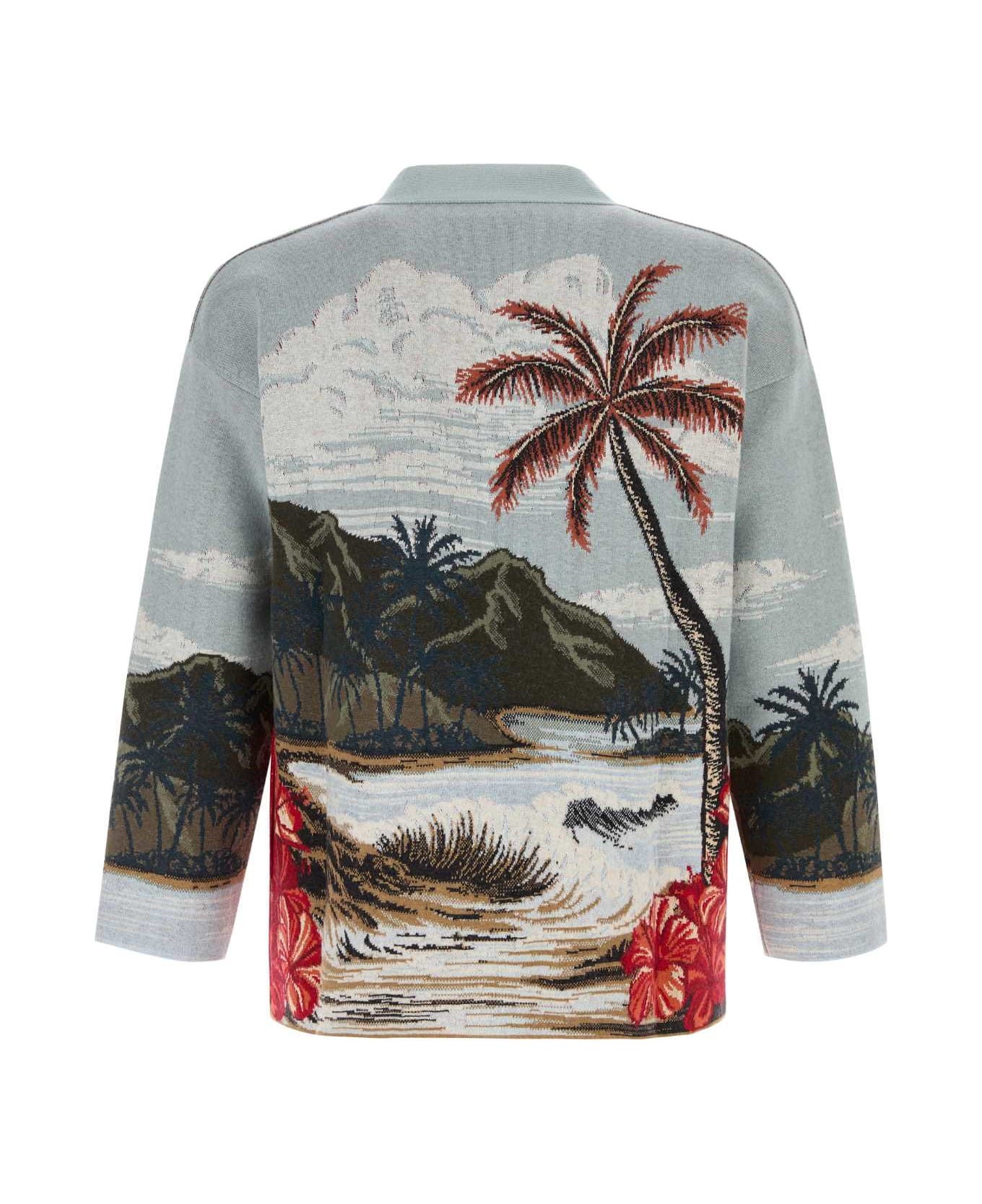 Alanui Embroidered Wool Blend Cardigan - BLUE