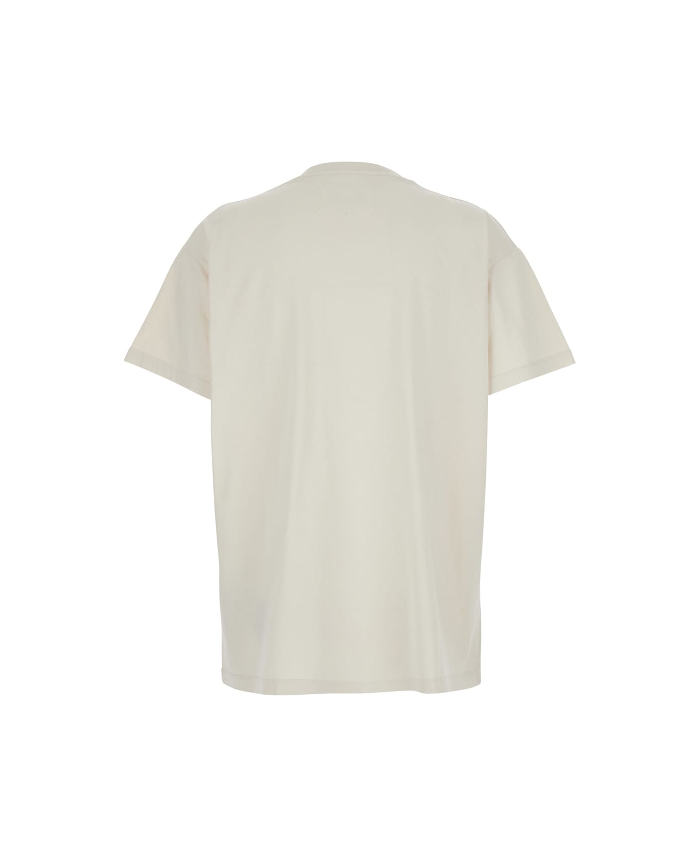 Maison Margiela Beige T-shirt With Faded Logo Printed On The Front In Cotton Woman - NEUTRALS