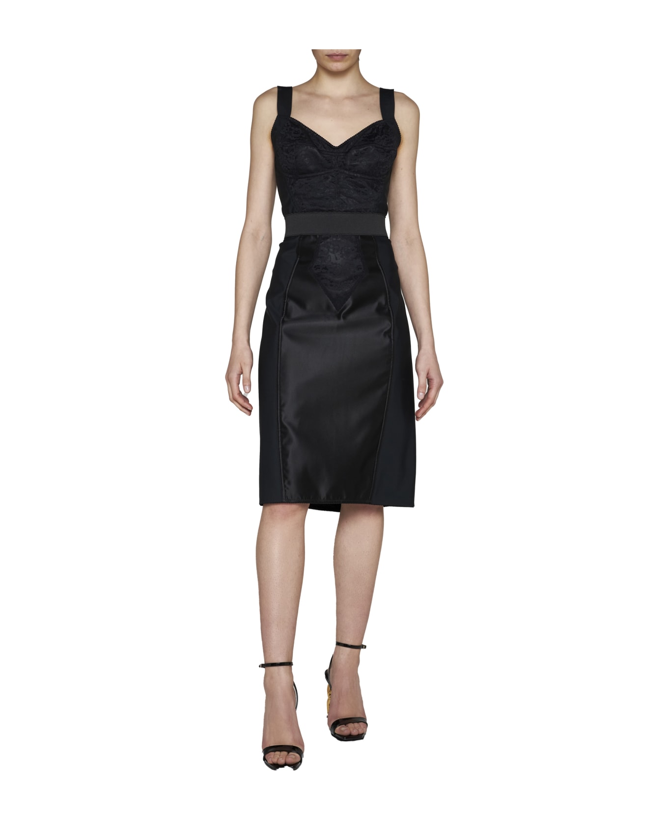 Dolce & Gabbana Powernet And Satin Midi Skirt - Black スカート