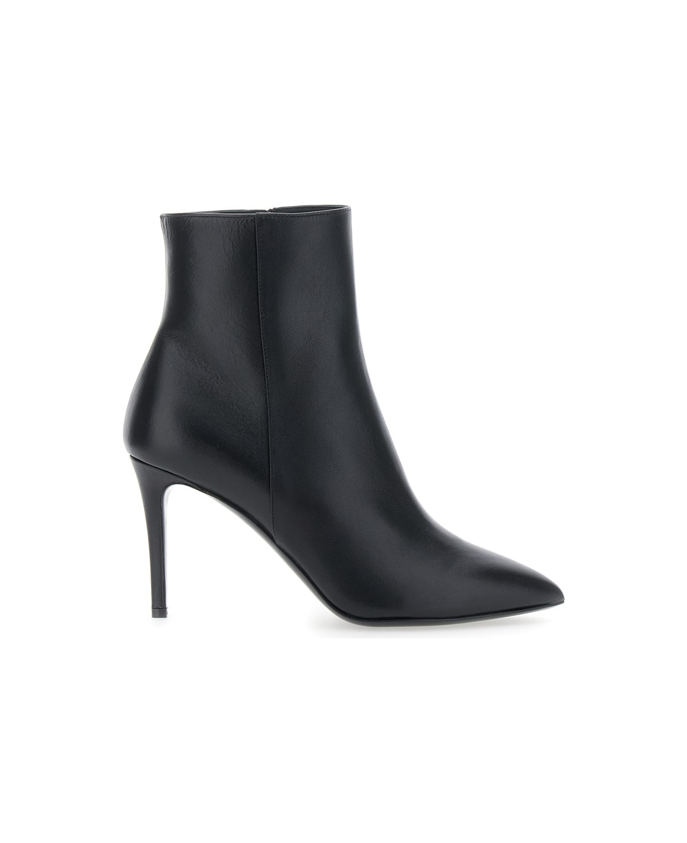 Pollini Black Ankle Boots With Stiletto Heel And Pointed Toe In Leather Woman - Black