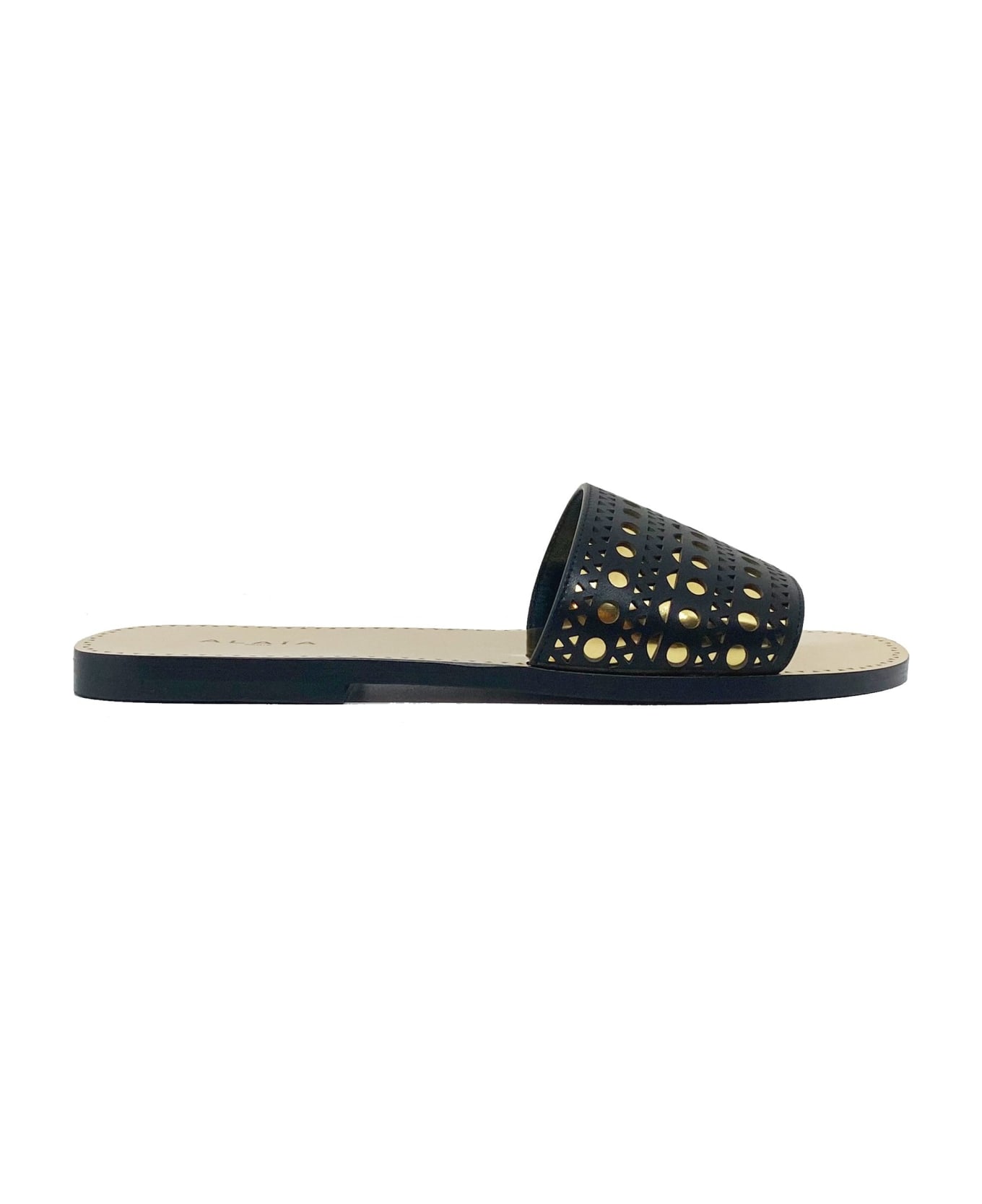 Alaia Leather Slides - Black