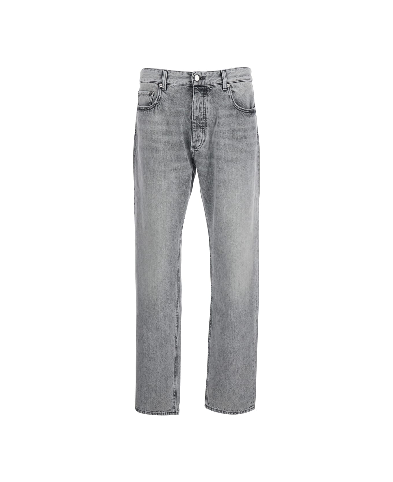 Icon Denim Grey Pants With Belt Loops And Rear Logo Patch In Denim Man - Grey
