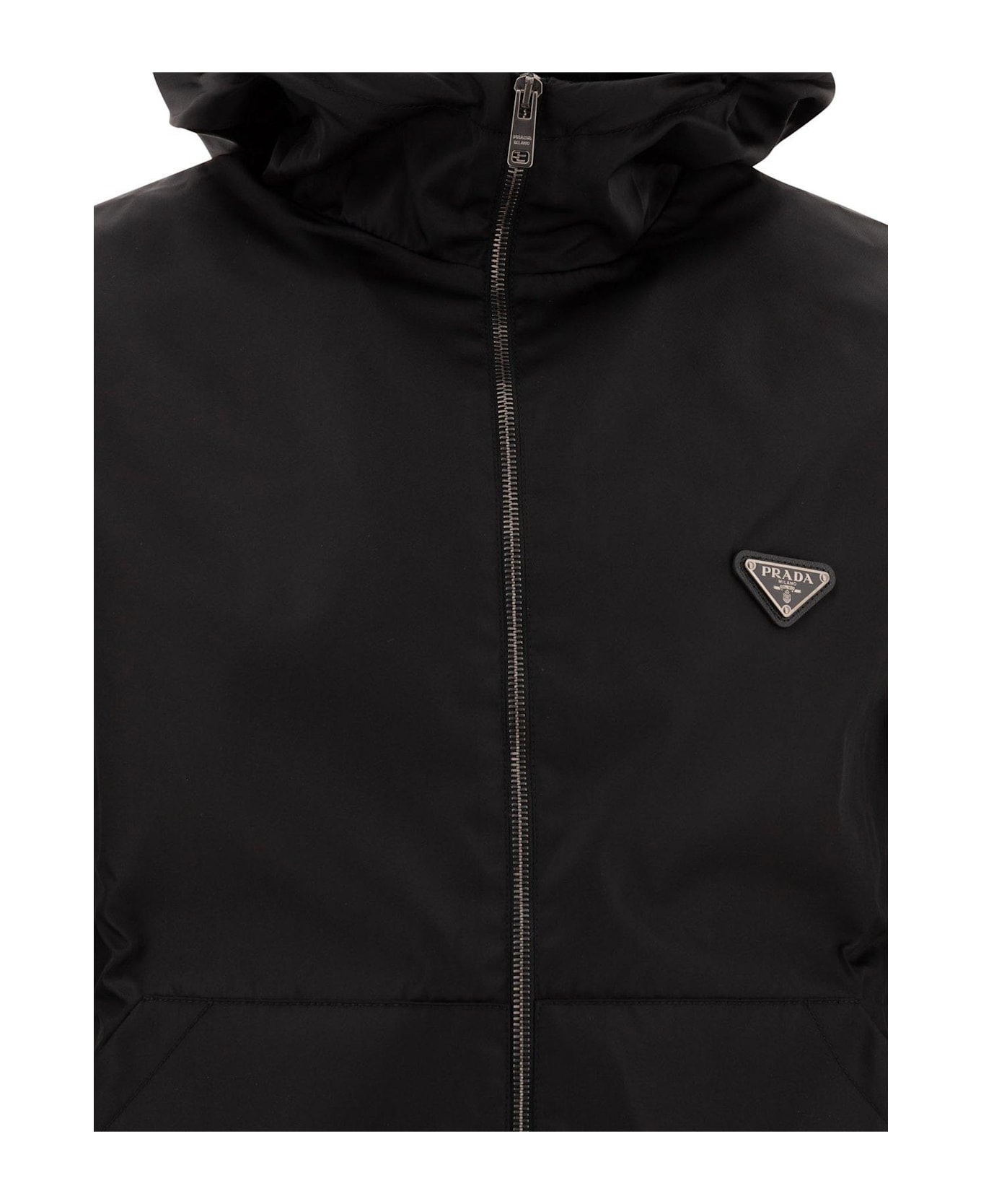 Prada Gabardine Zip-up Hoodie - Nero