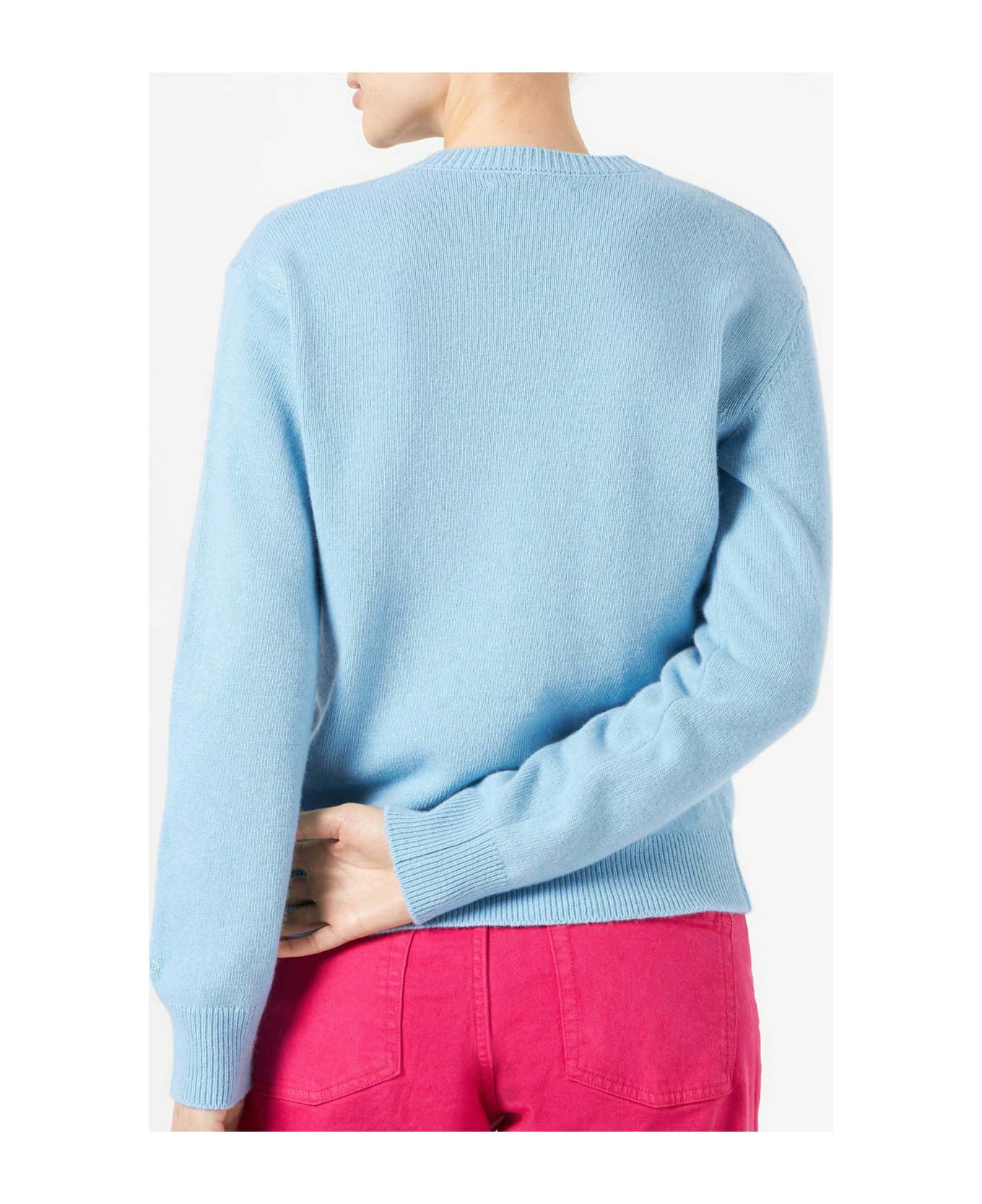 MC2 Saint Barth Woman Crewneck Light Blue Sweater With Compulsive Shopper Jacquard - SKY