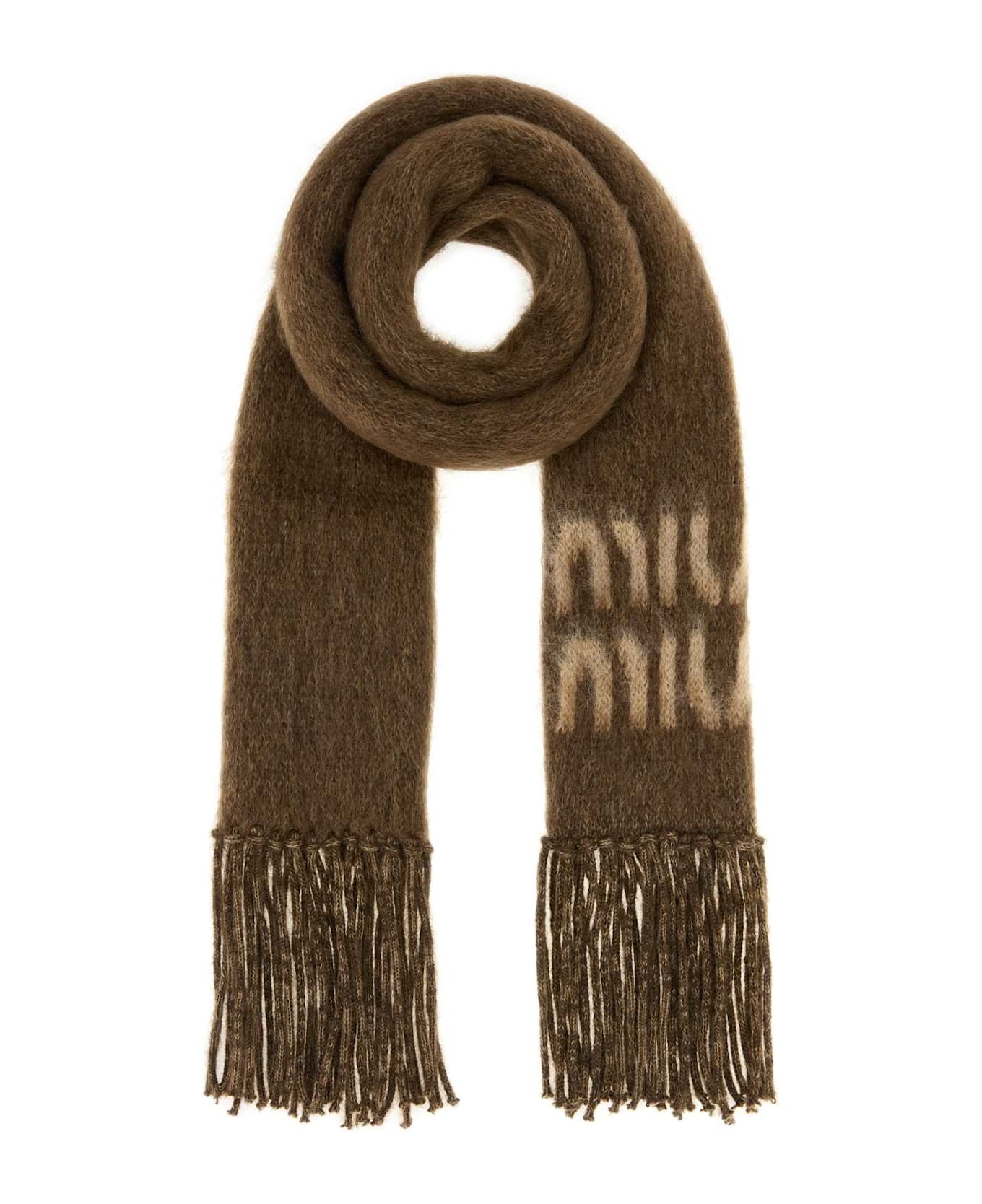 Miu Miu Brown Mohair Blend Scarf - TABACCO