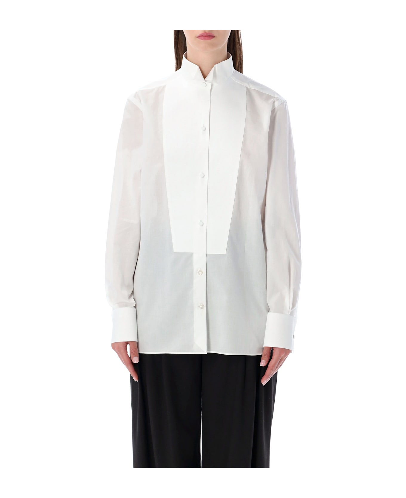 Tom Ford Cotton Voile Tuxedo Shirt - WHITE
