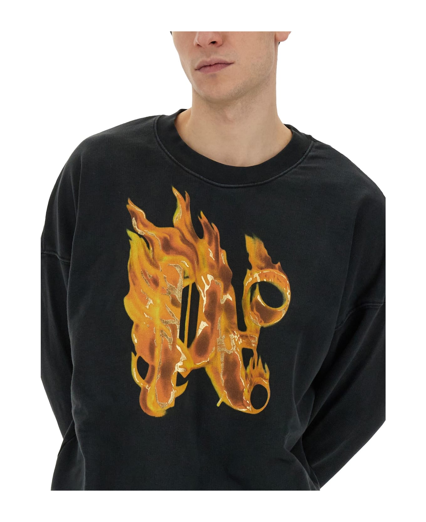 Palm Angels Burning Monogram Print Sweatshirt - Black