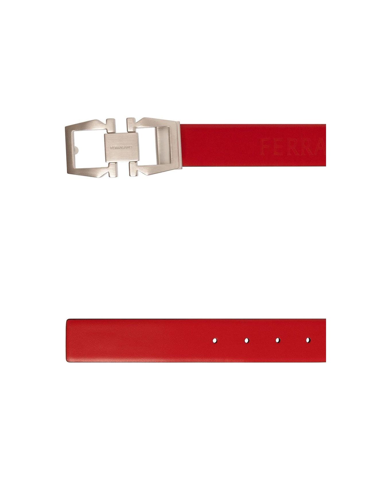 Ferragamo Logo Engraved Reversible Belt - RED/BLACK