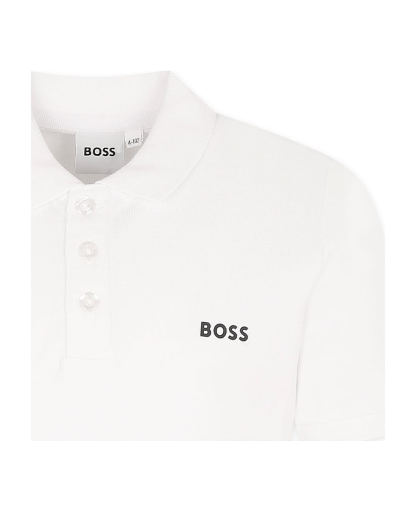 Hugo Boss White Polo For Boy With Logo - White