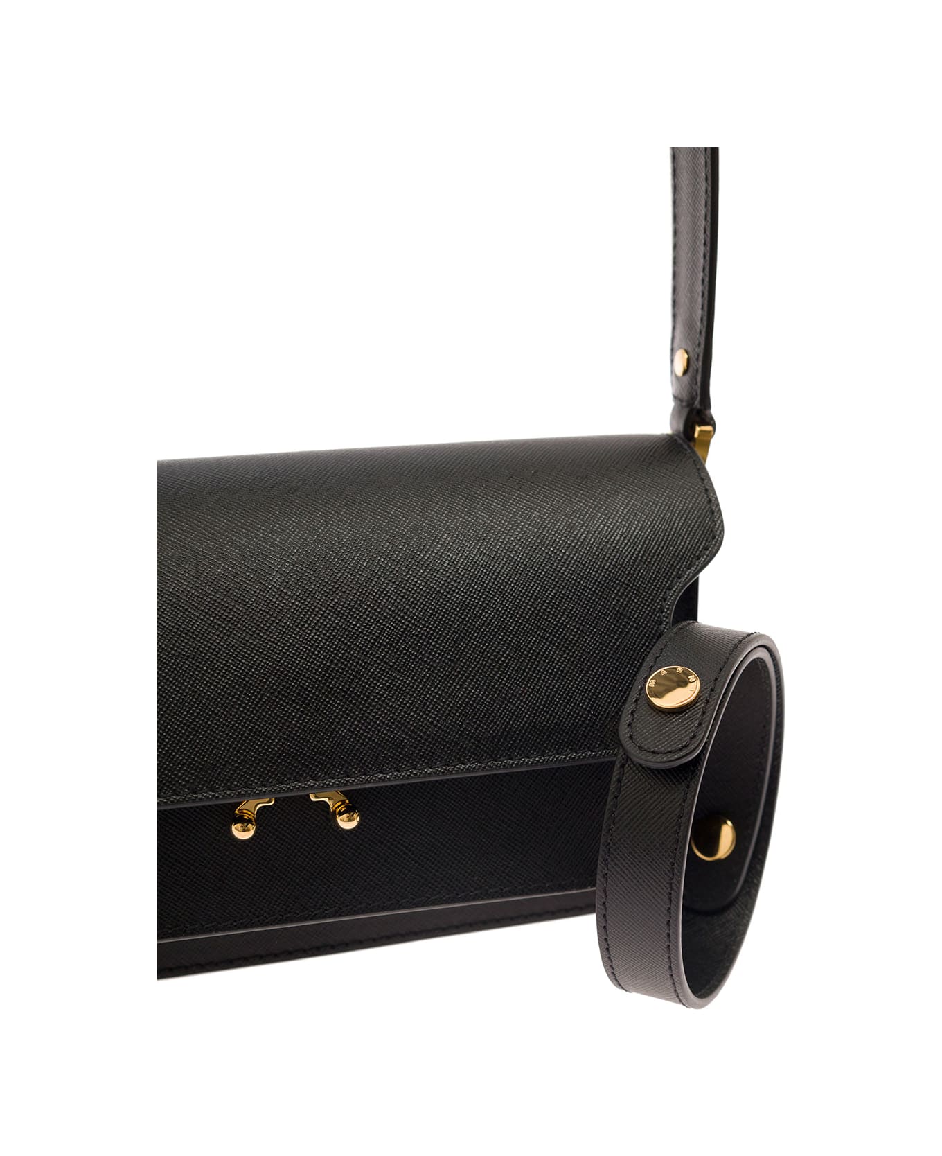 Marni 'trunk' Black Shoulder Bag With Push-lock Fastening In Leather Woman - Black ショルダーバッグ