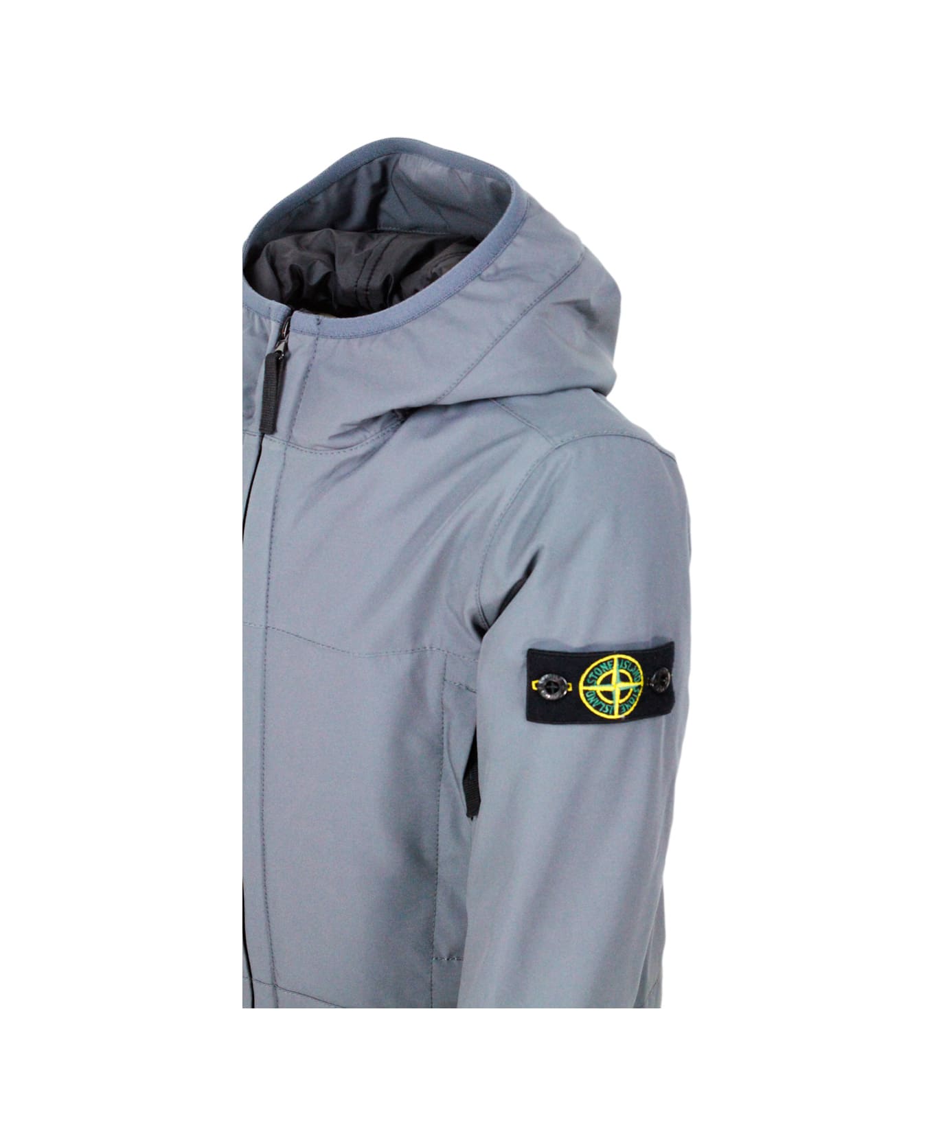 Stone Island Padded Jacket With Hood In Technical Fabric Made With Recycled Bottles E.dye Technology With Primaloft Insulation Technology - Grey コート＆ジャケット
