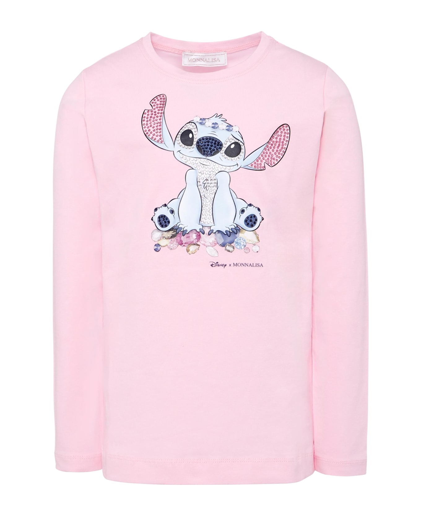 Monnalisa Pink T-shirt For Girl With Stitch Print - Pink