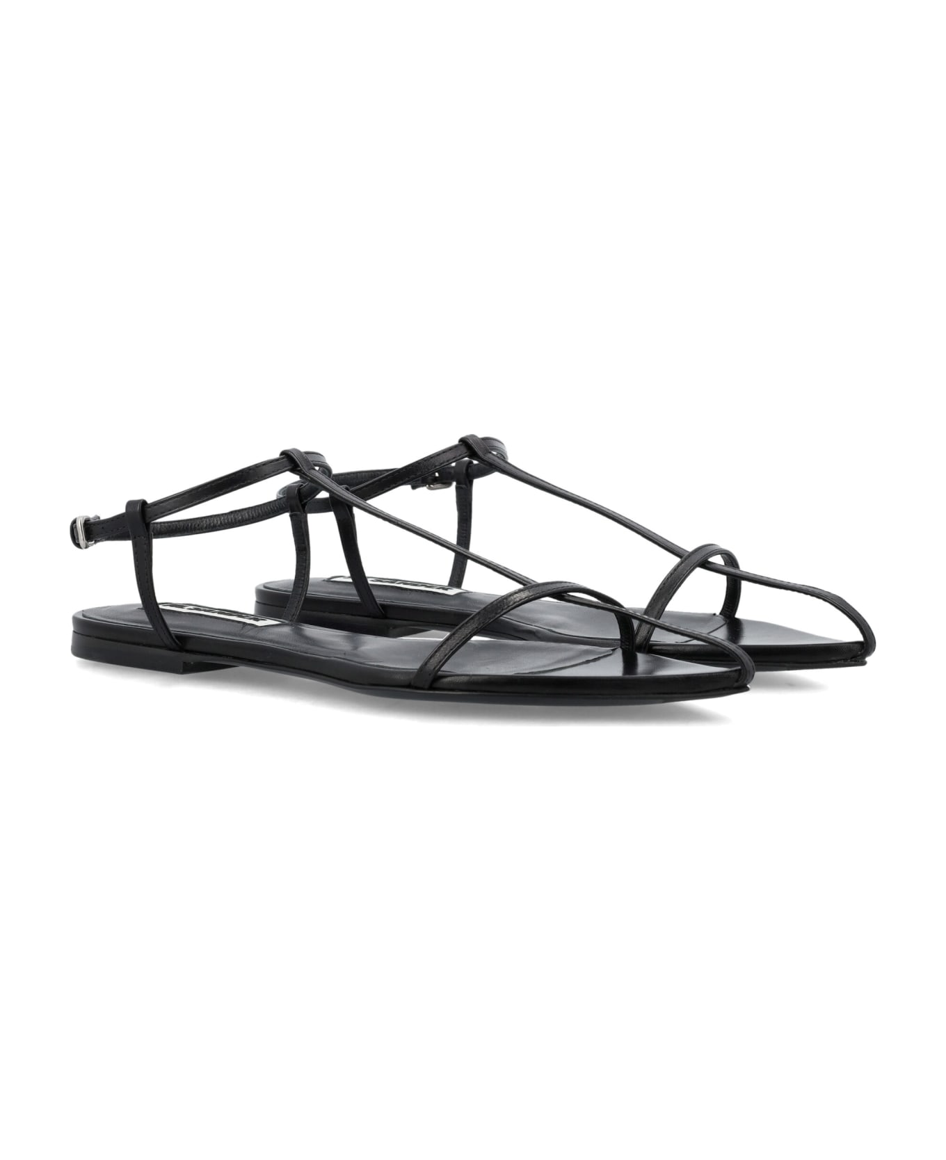 Jil Sander Tripon Leather Flat Sandals - black