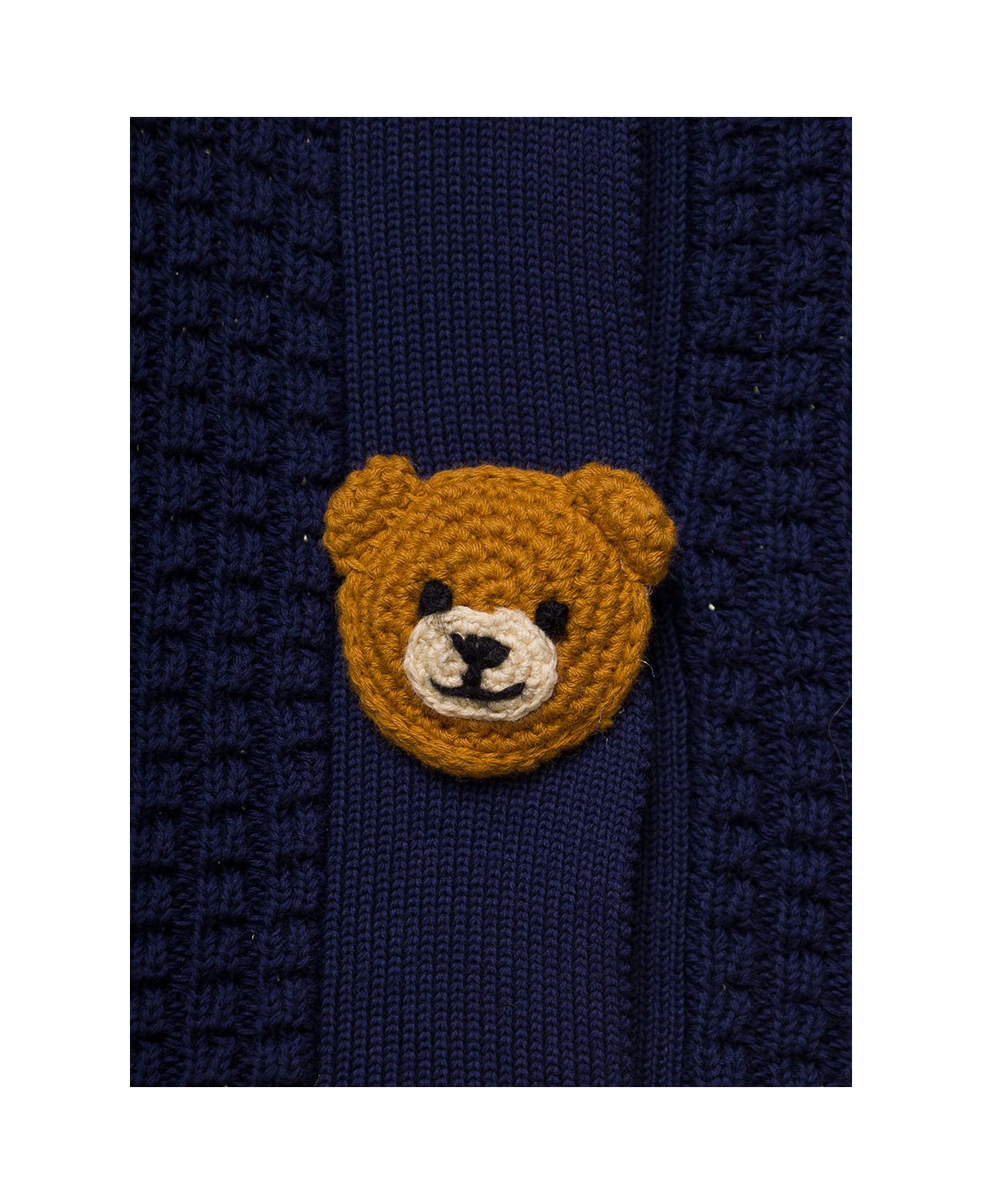 Moschino Blue Knitted Cardigan With Contrasting Trim And Teddy Bear Details In Cotton Baby - Blu