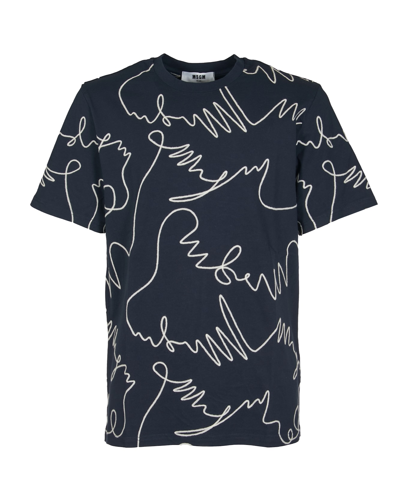 MSGM Printed Round Neck T-shirt - Navy