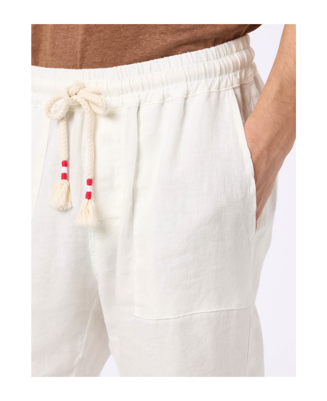 MC2 Saint Barth Man White Linen Calais Pants With Drawstring - WHITE