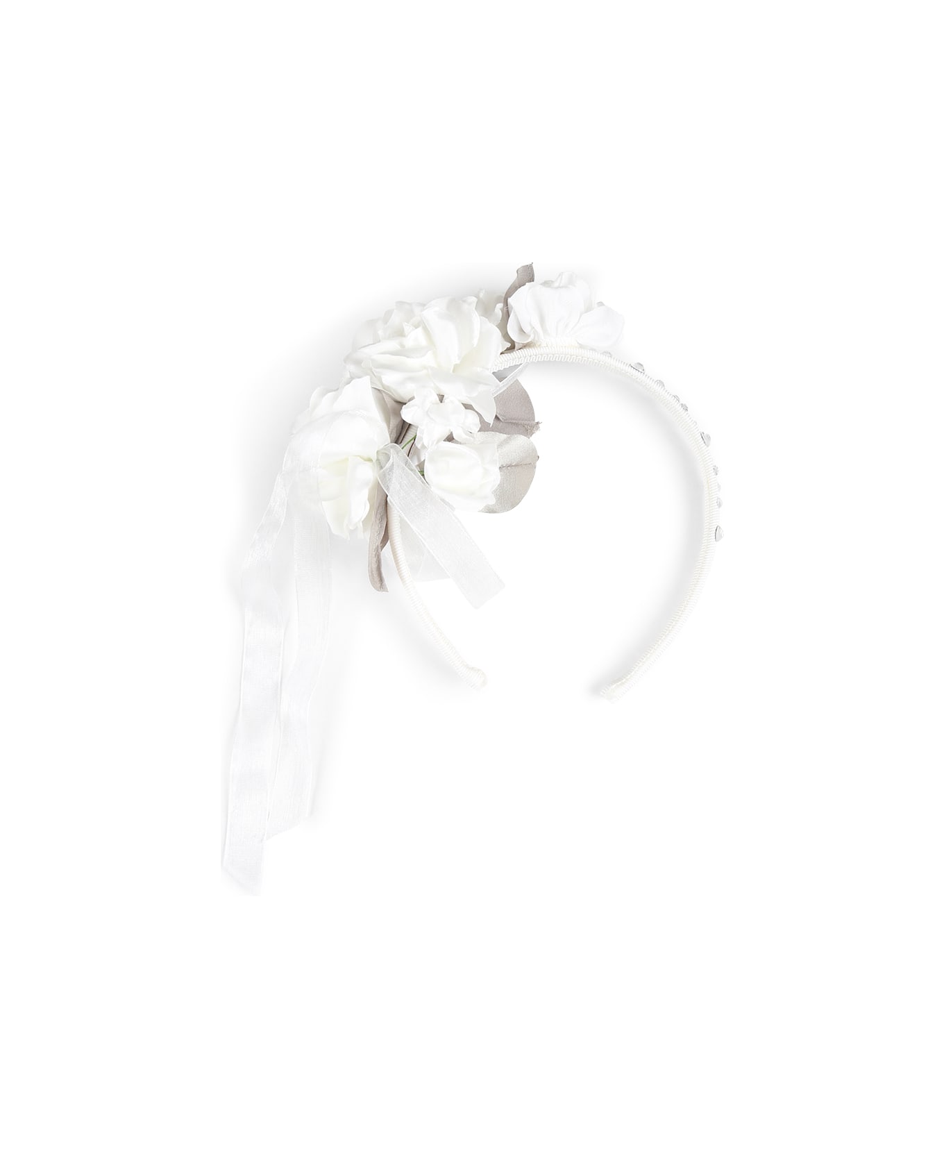 Monnalisa White Headband For Girl With Flowers - White