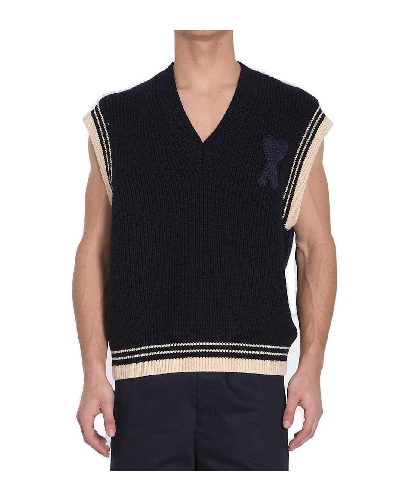Ami Alexandre Mattiussi Paris Ami De Coeur Knitted Vest - Blue