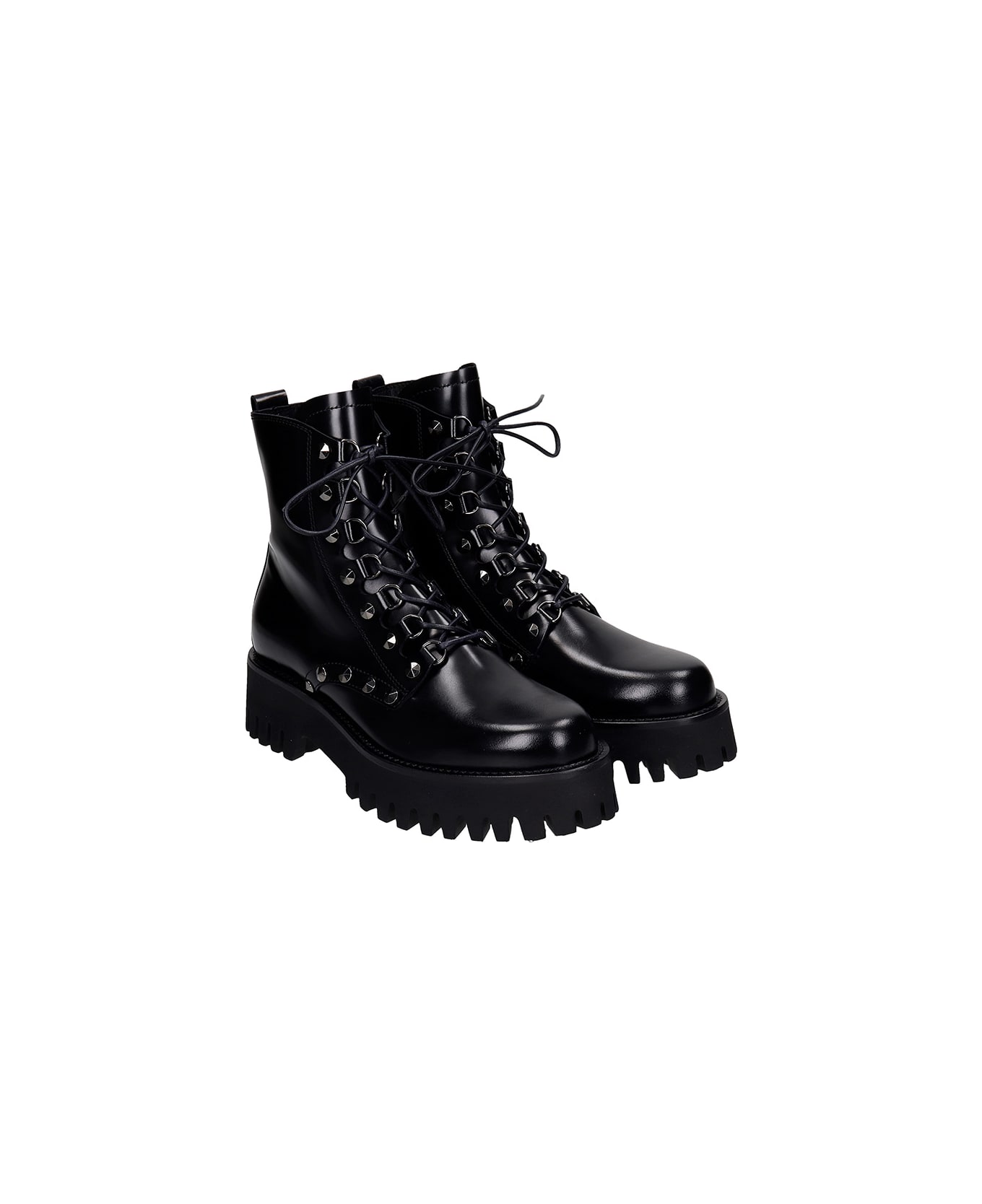 Casadei Combat Boots In Black Leather - black