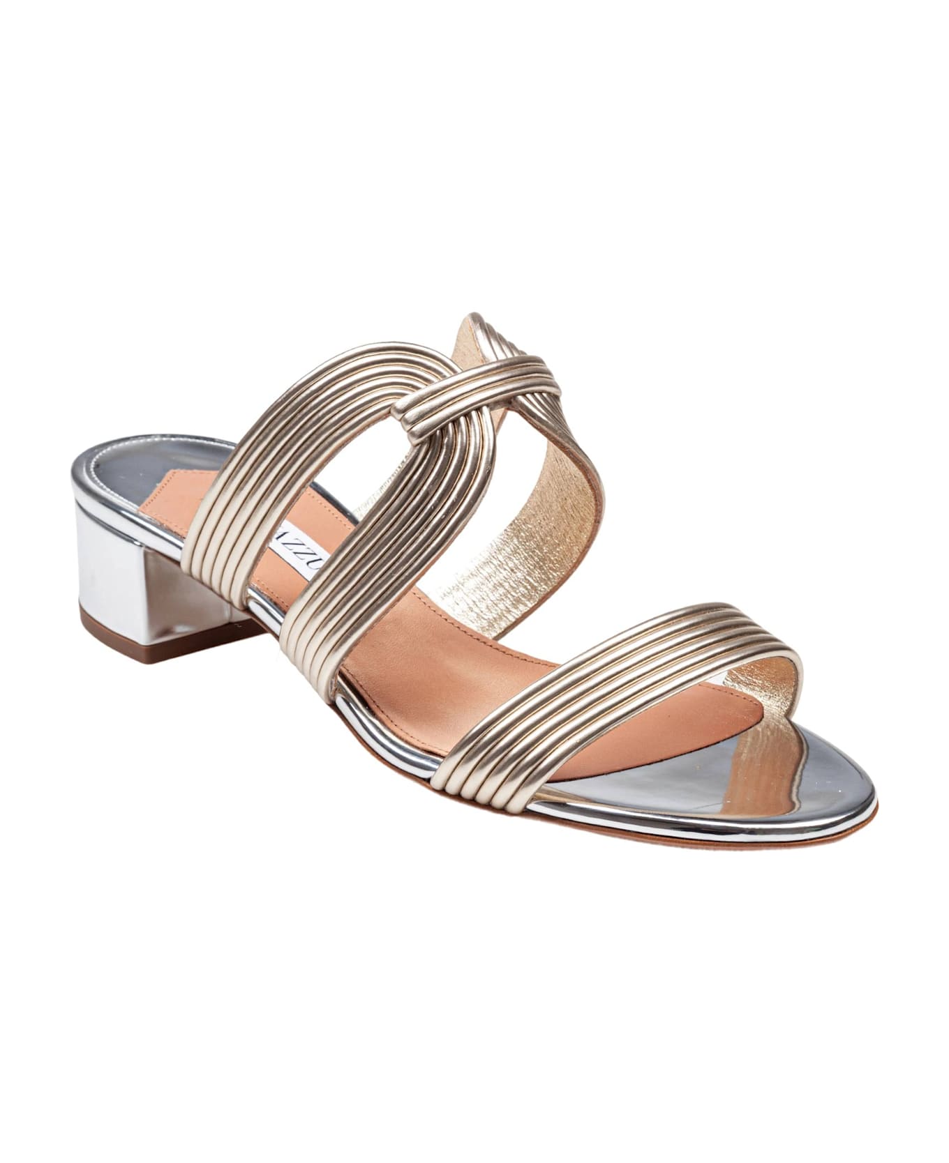 Aquazzura Mule Esencia 35 In Laminated Leather Color Light Gold/silver - Gold/Silver