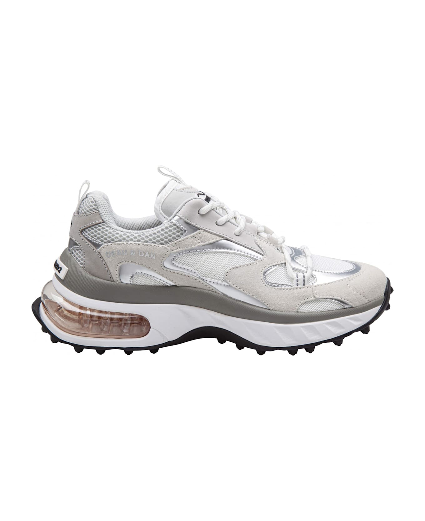 Dsquared2 Bubble Sneakers In Leather And Technical Fabric Color White/silver - White/Grey