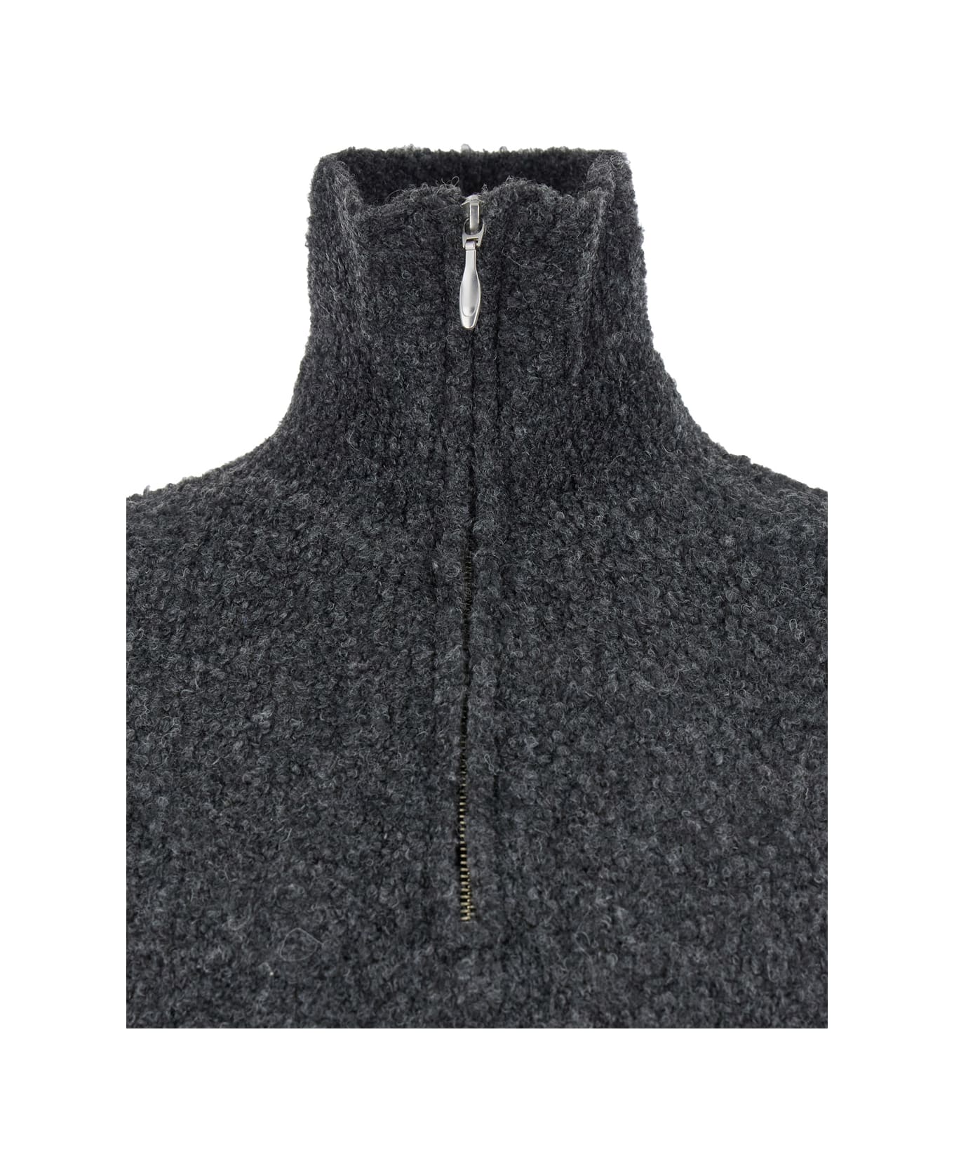 Tonywack Grey High Neck Swater With Zip In Wool Blend Man - Grey