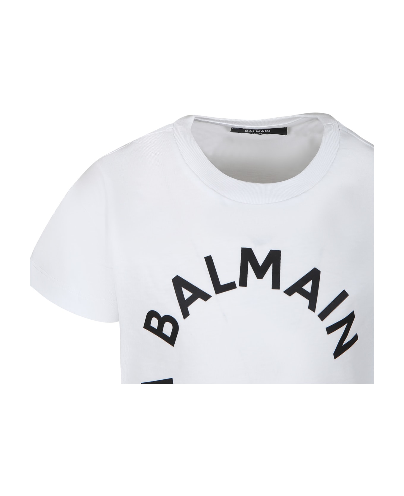 Balmain White T-shirt For Kids With Logo - White/black Tシャツ＆ポロシャツ