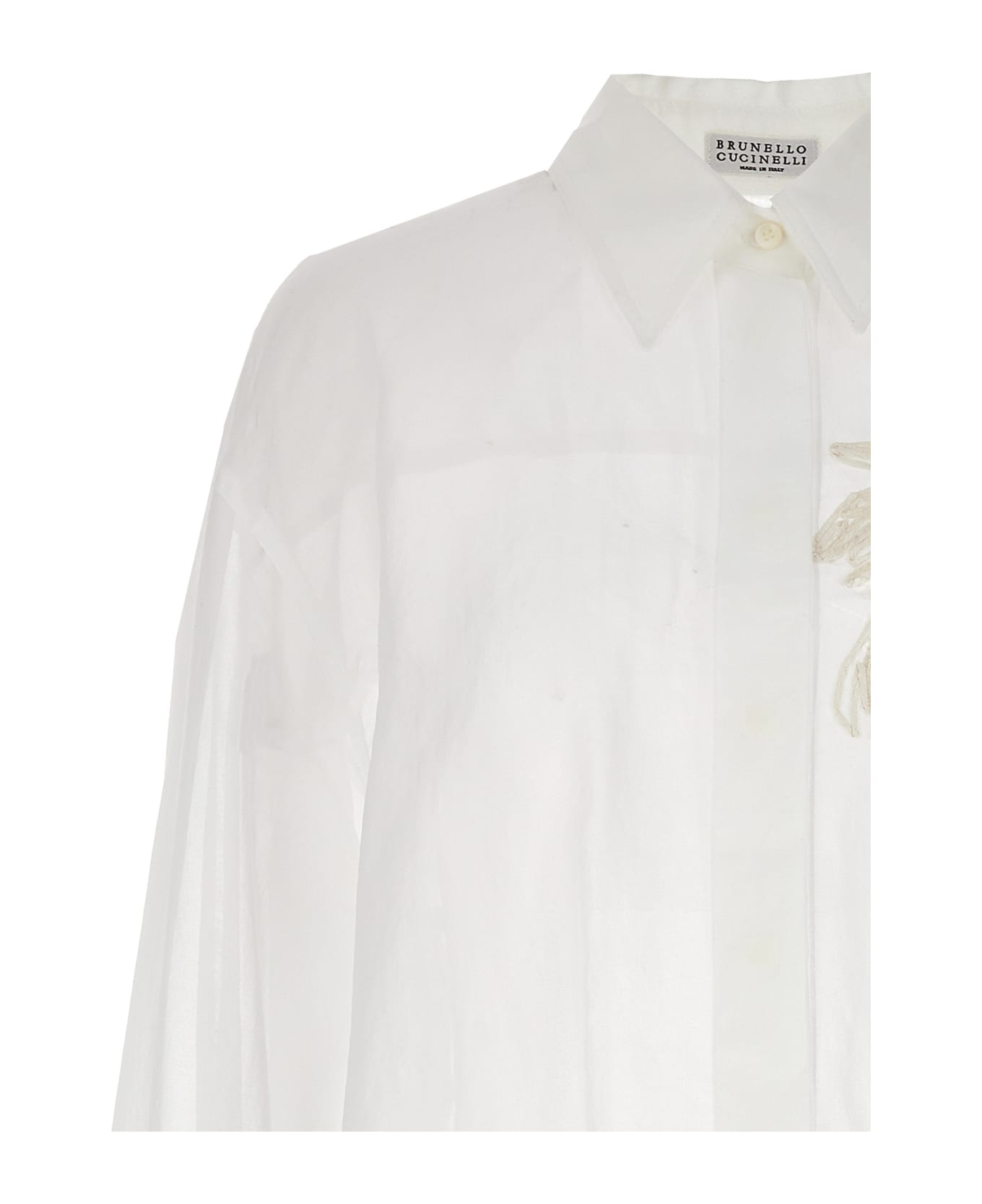 Brunello Cucinelli Floral Embroidery Shirt - bianco ottico