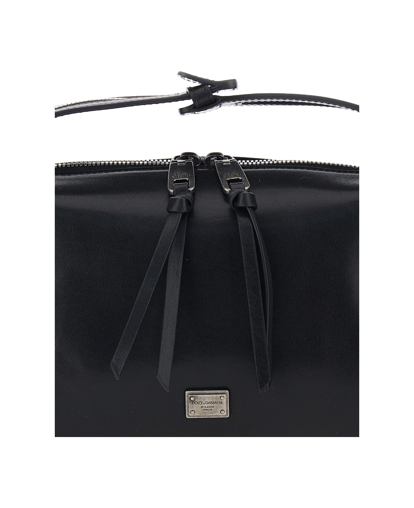 Dolce & Gabbana 'vittoria' Black Mini Shoulder Bag With Adjustable And Removable Shoulder Strap And Logo Plaque On The Front In Leather Man - Black