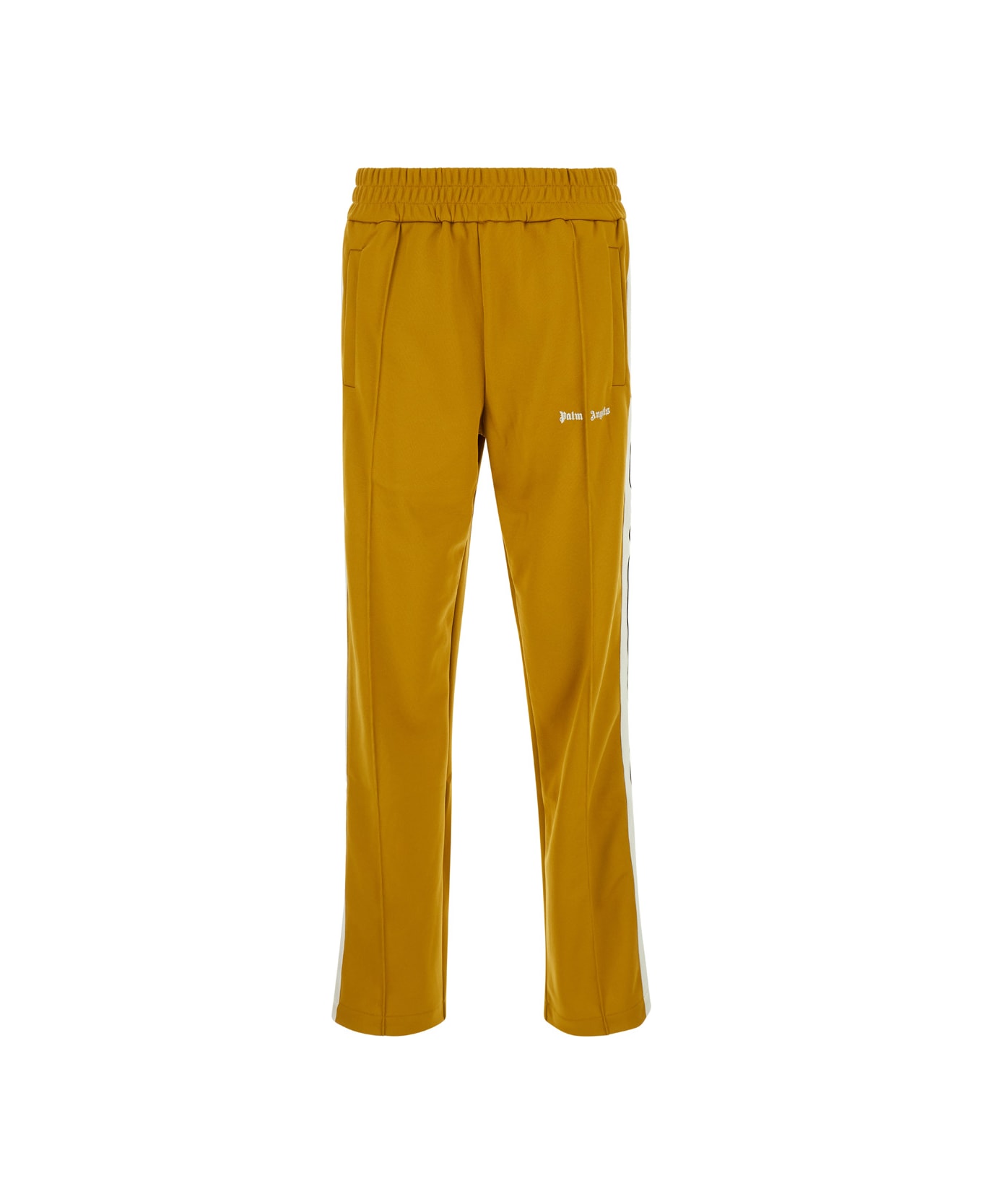 Palm Angels Orange High Waist Pants With Logo Lettering On The Front In Tech Fabric Man - GOLDEN BROWN OFF WHITE