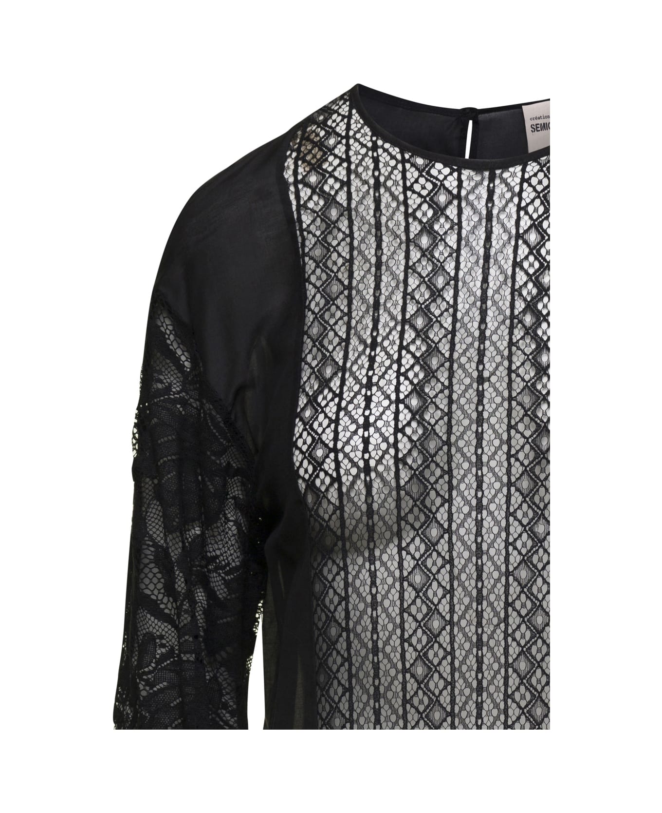 SEMICOUTURE Inserted Lace Blouse - Black