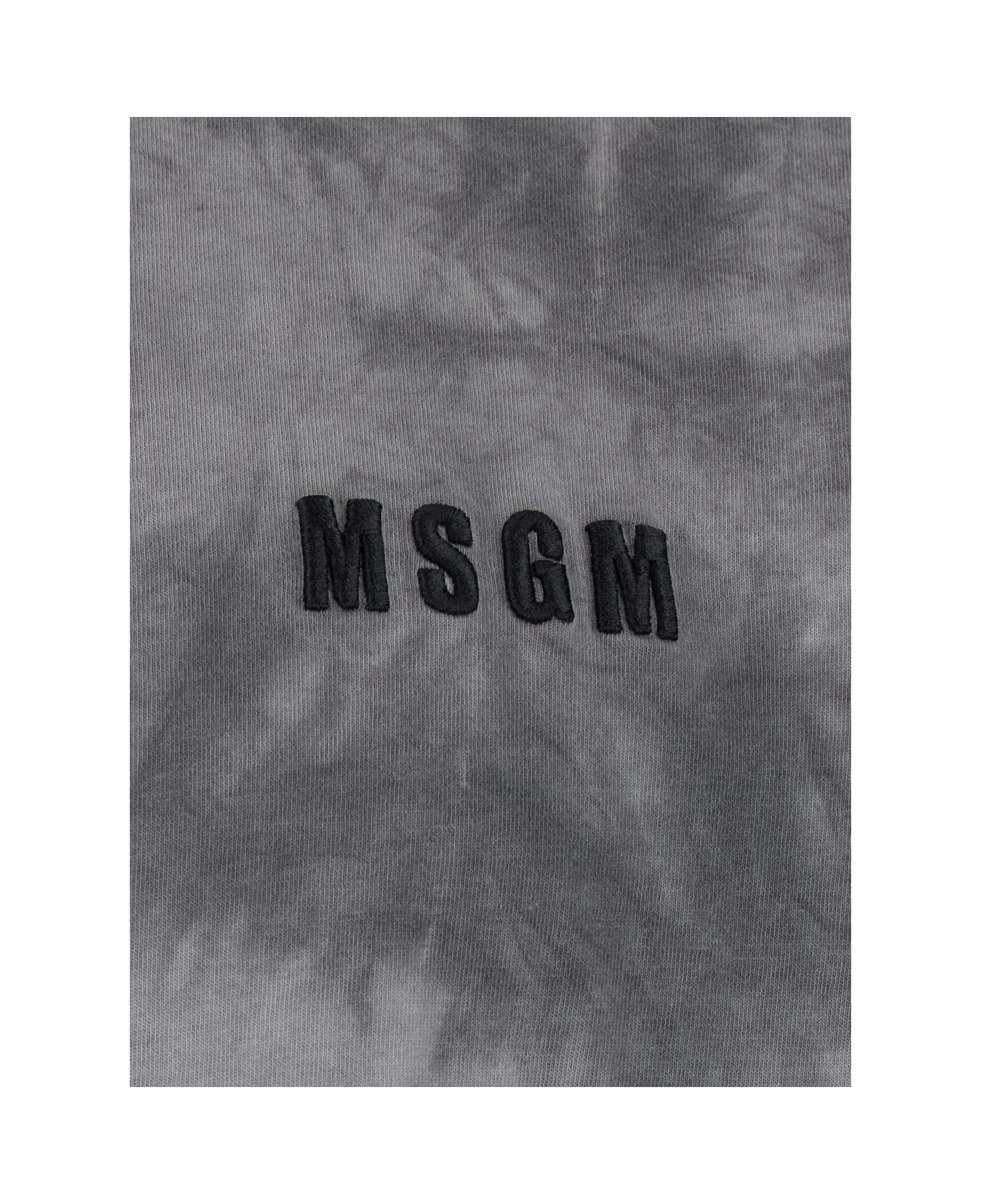MSGM Grey T-shirt With Embroidered Logo On The Front And All-over Tye-die Print In Cotton Man - GREY