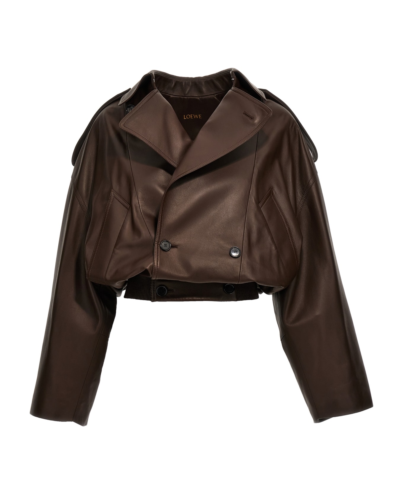 Loewe Double-breasted Leather Jacket - Brown