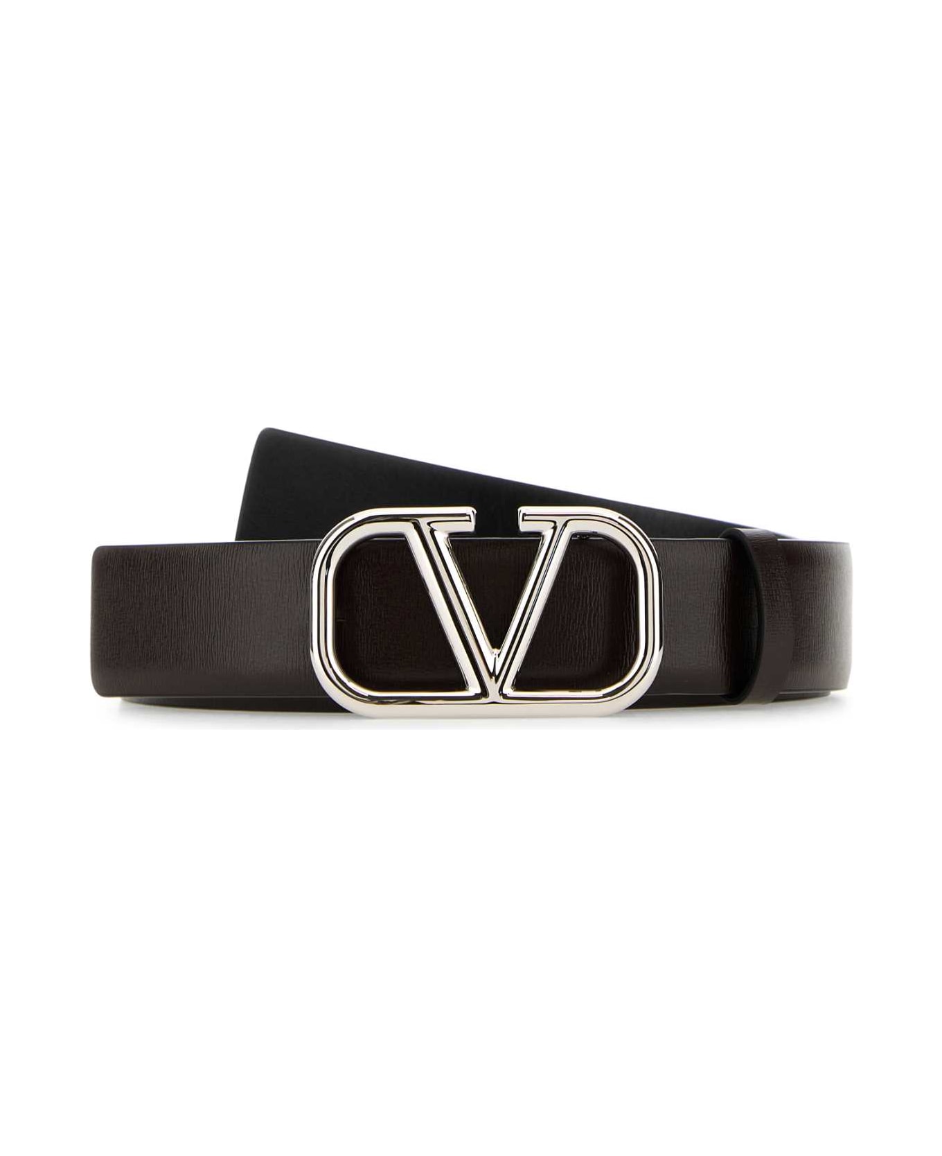 Valentino Garavani Dark Brown Leather Vlogo Signature Belt - BITTERCHOCOLATENERO