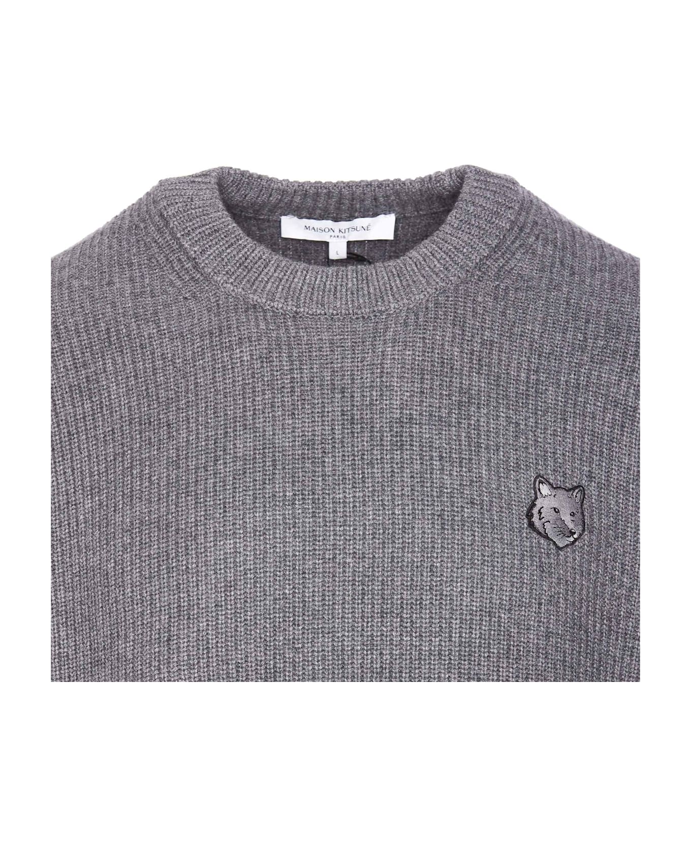 Maison Kitsuné Bold Fox Head Patch Logo Sweater - MEDIUM GREY MELANGE