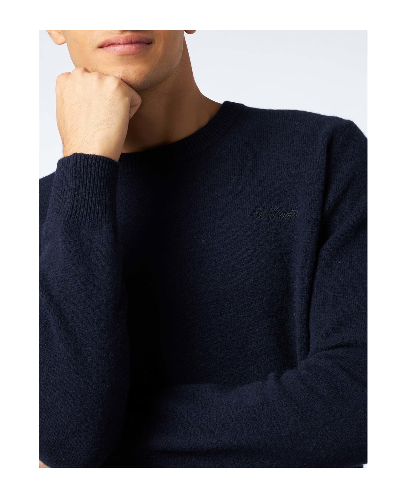 MC2 Saint Barth Man Crewneck Blue Sweater With St. Barth Embroidery - BLUE