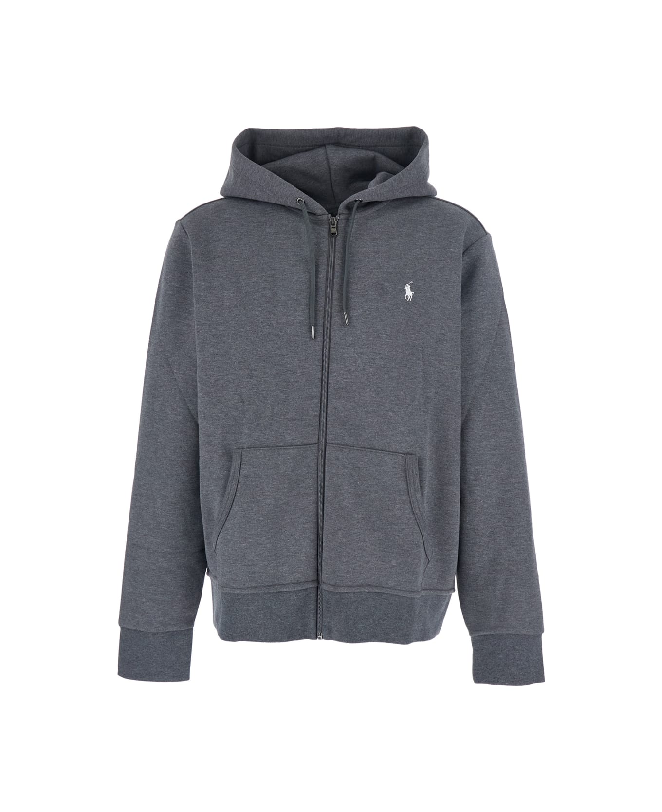 Polo Ralph Lauren Grey Sweatshirt With Drawstring Hood And Pony Embroidery On The Front In Cotton Blend Man - Grey