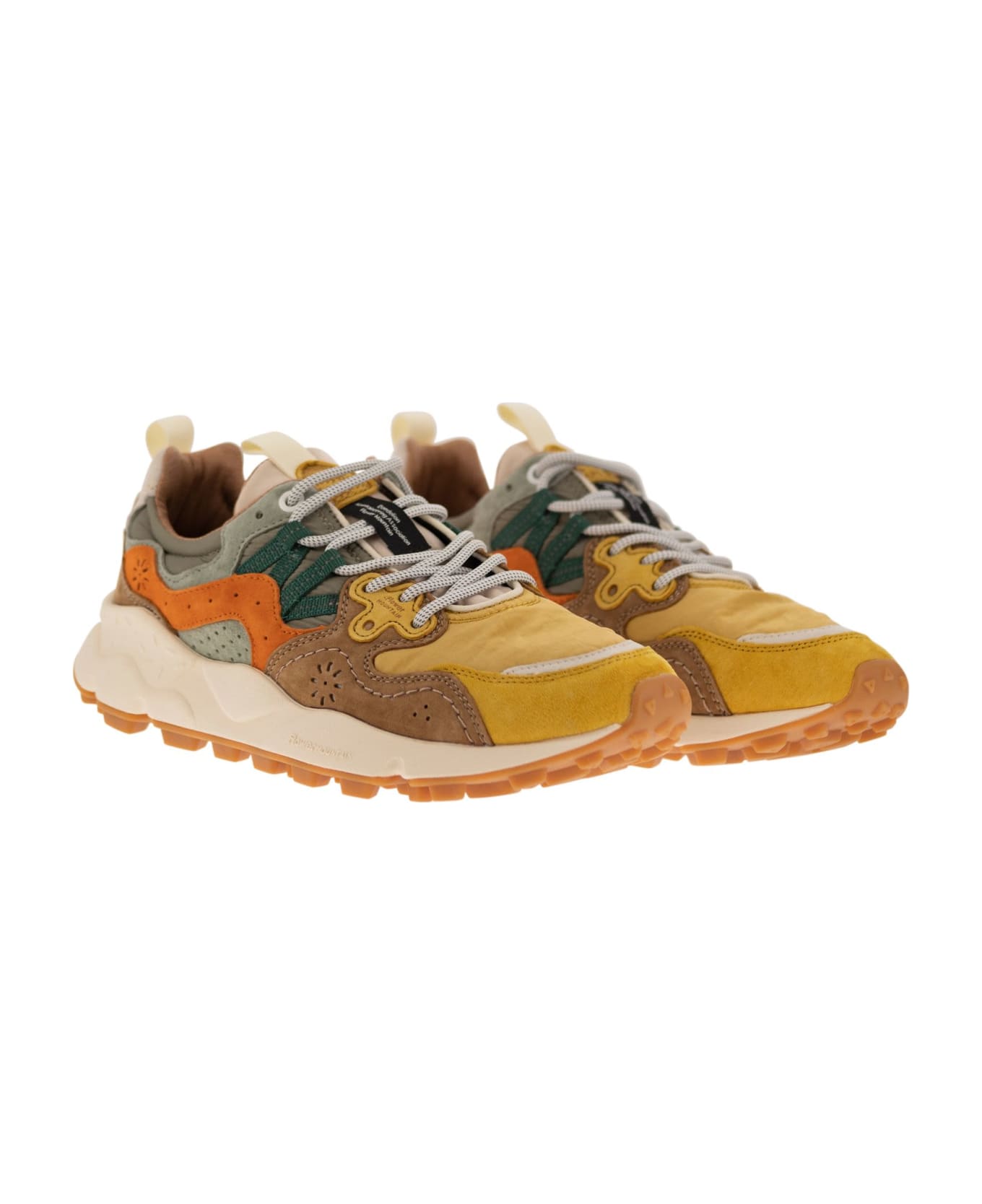 Flower Mountain Yamano 3 - Sneakers In Suede And Technical Fabric - Orange/military スニーカー