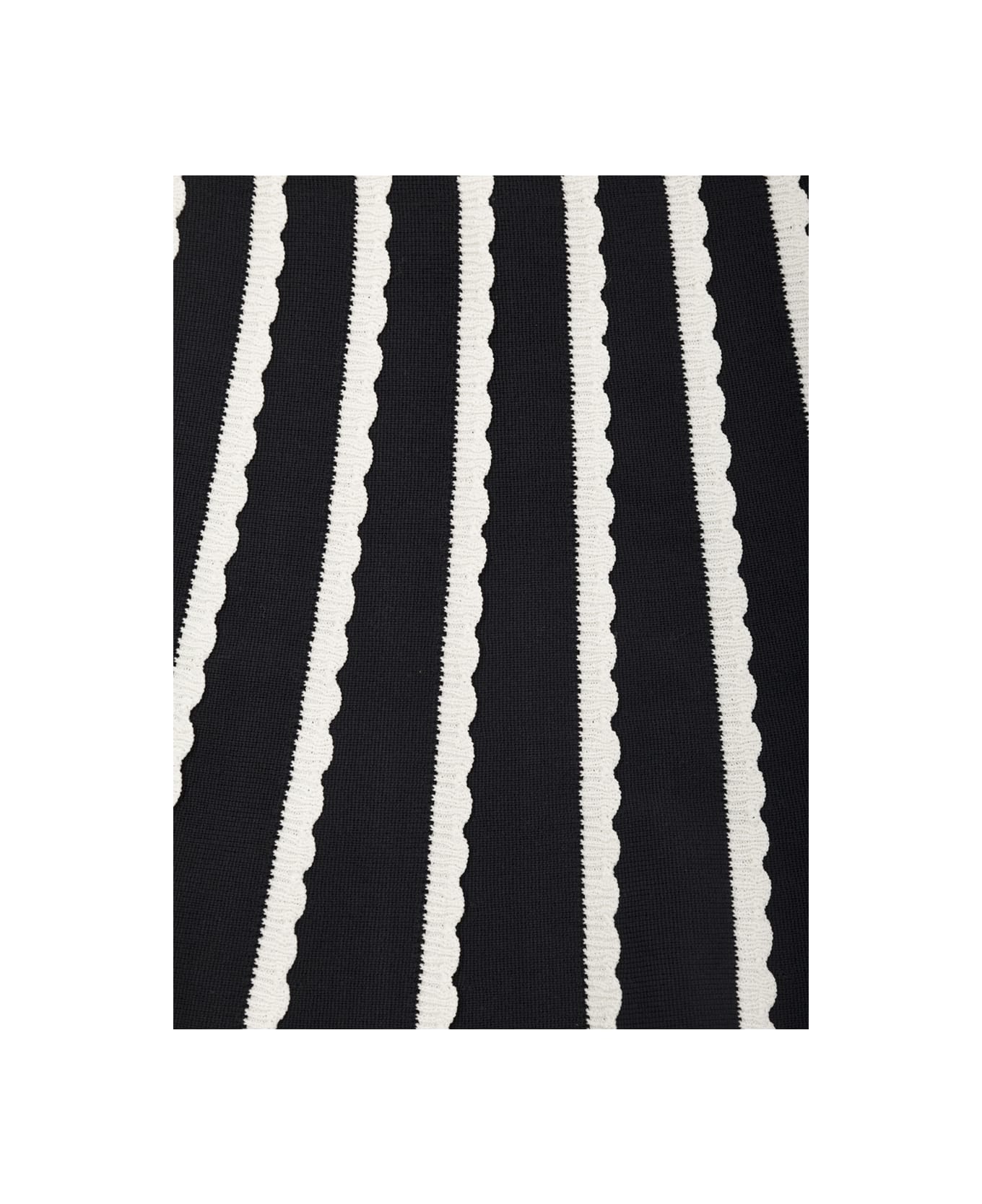 Emporio Armani Black And White Flared Striped Skirt In Cotton Girl - Blu