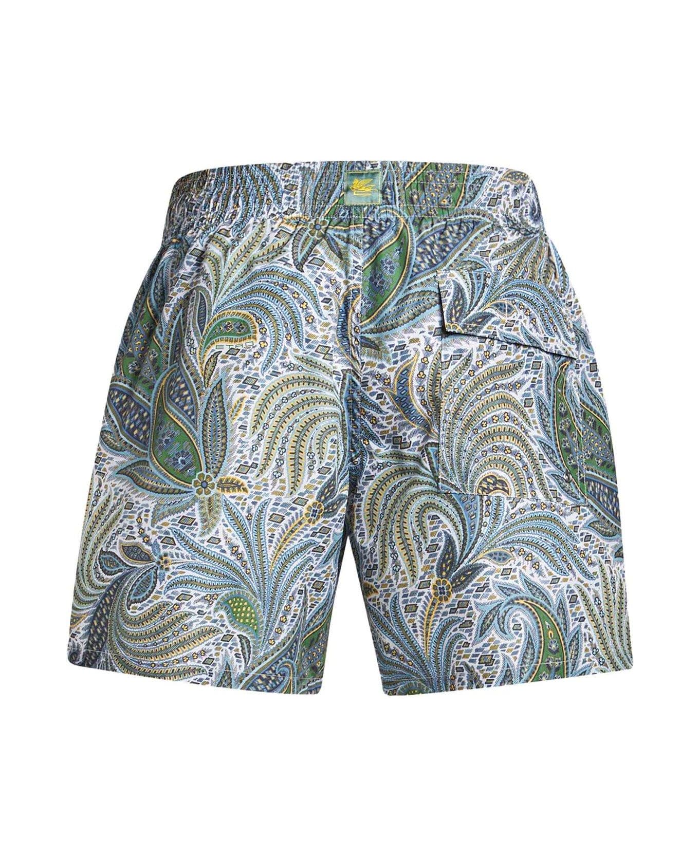 Etro Leaf Printed Drawstring Swim Shorts - MultiColour
